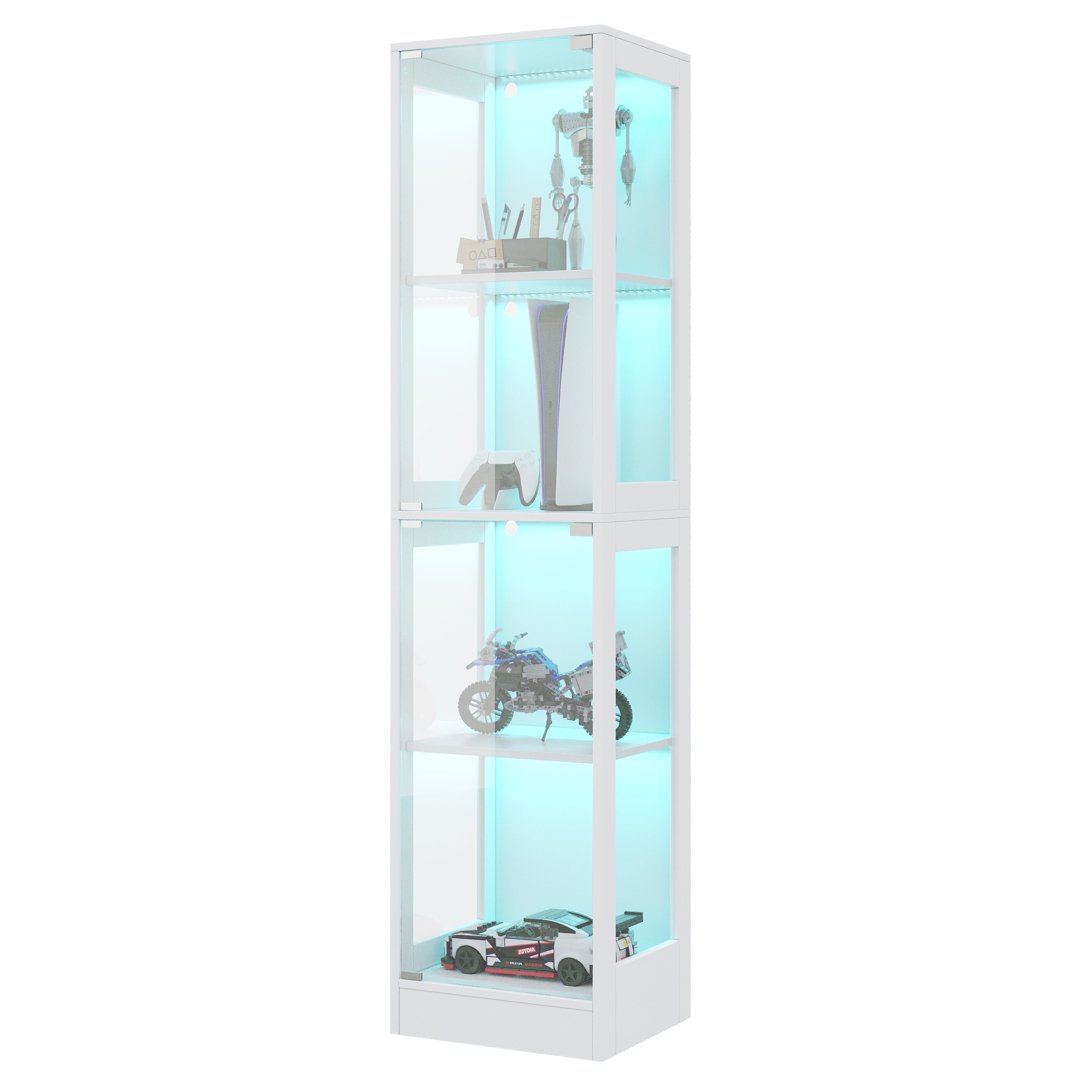Witryna z 2 drzwiami - 40 x 35 x 170 cm - MDF i szkło - LED sterowane za pomocą aplikacji - Biała - 5
