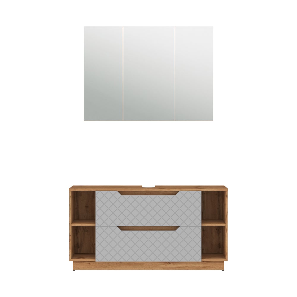 Vicco Zestaw mebli łazienkowych Lotta, Dąb/szary ze strukturą płytek, 2 części