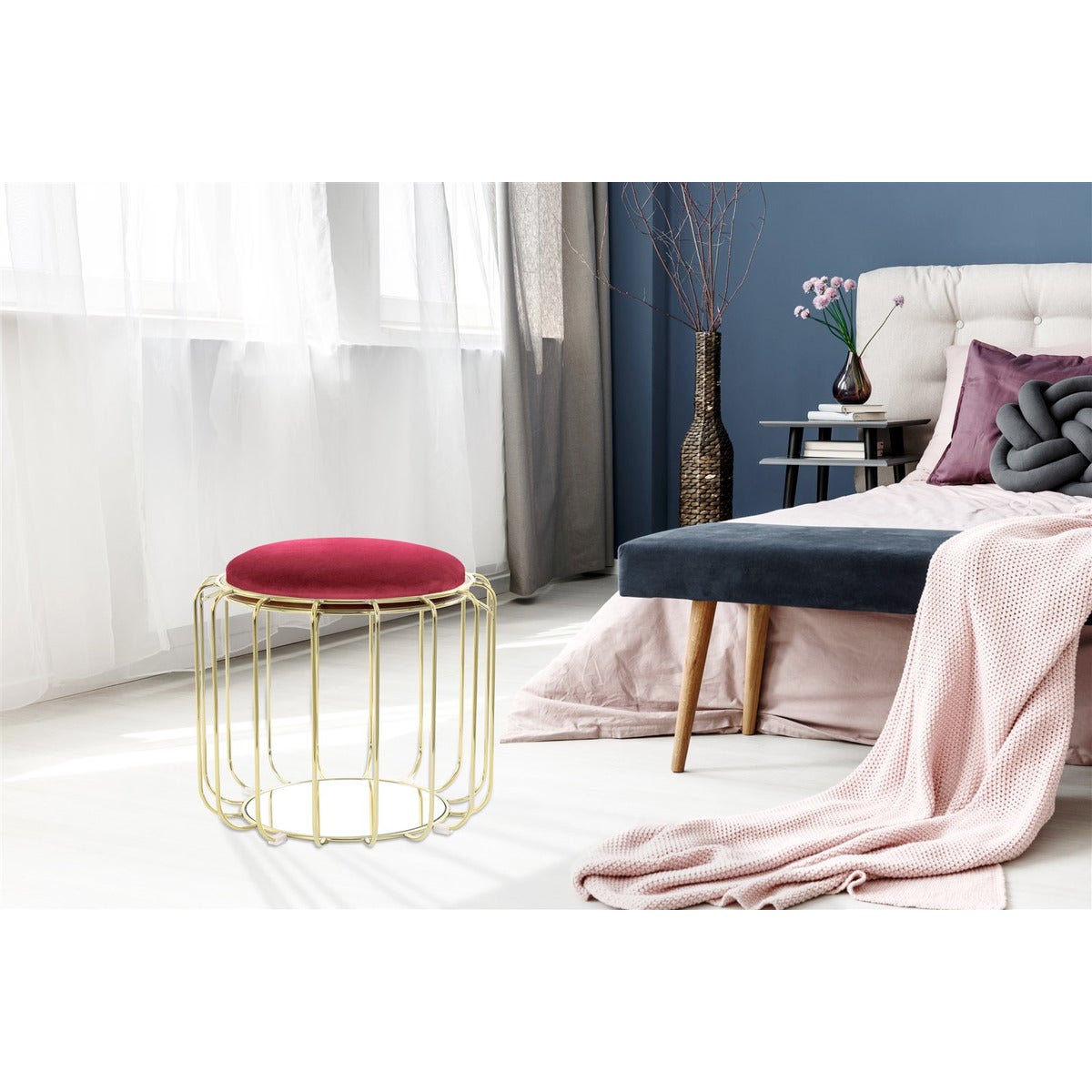 Table Basse et Pouf 2-en-1 Comfortable Rouge et Or | Leroy Merlin