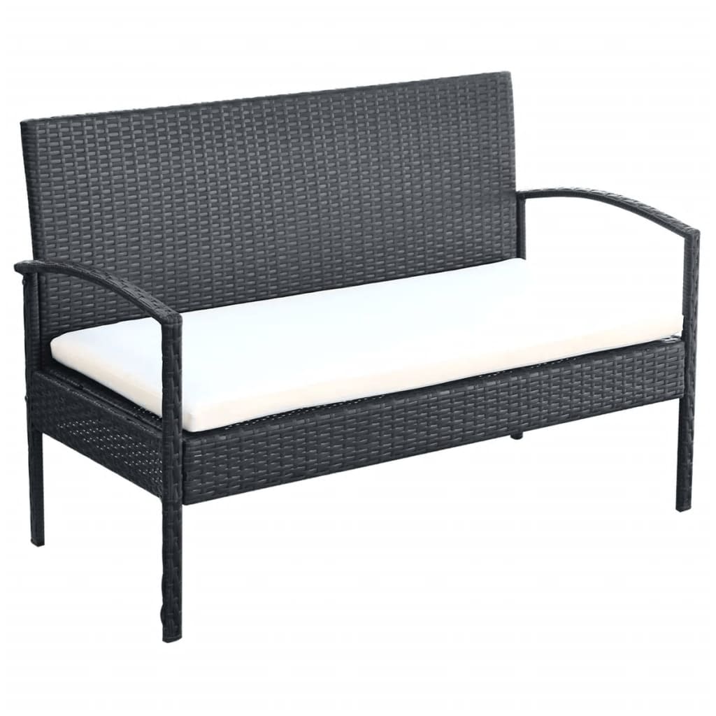 Salon de jardin 4 pcs | Mobilier d'Extérieur | Ensemble de Table et chaises avec coussins Résine tressée Noir939686 - 5