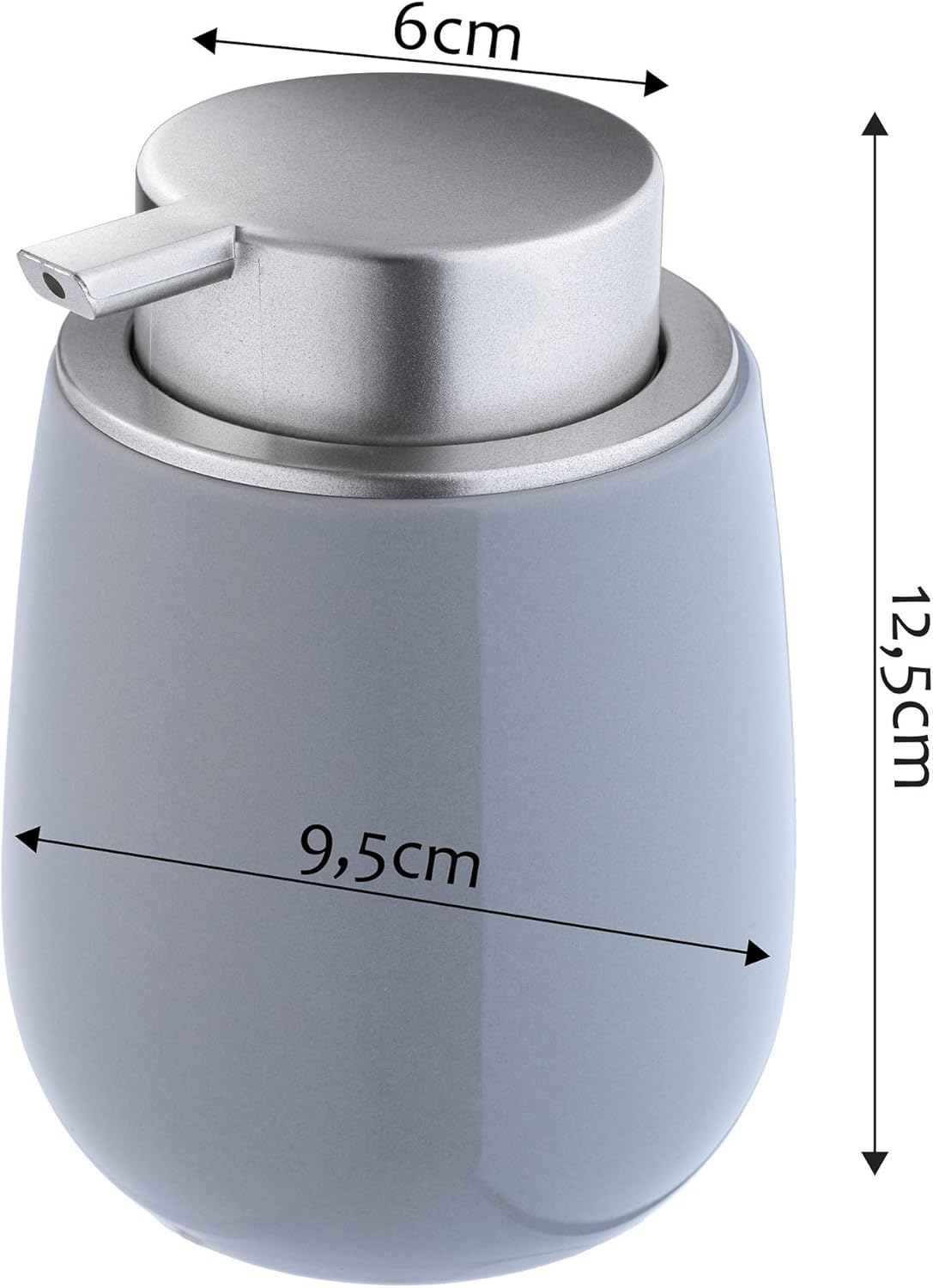 Distributore di sapone in ceramica, distributore di sapone con pompa in plastica, distributore di sapone liquido, superficie liscia, rotondo (grigio) - 4