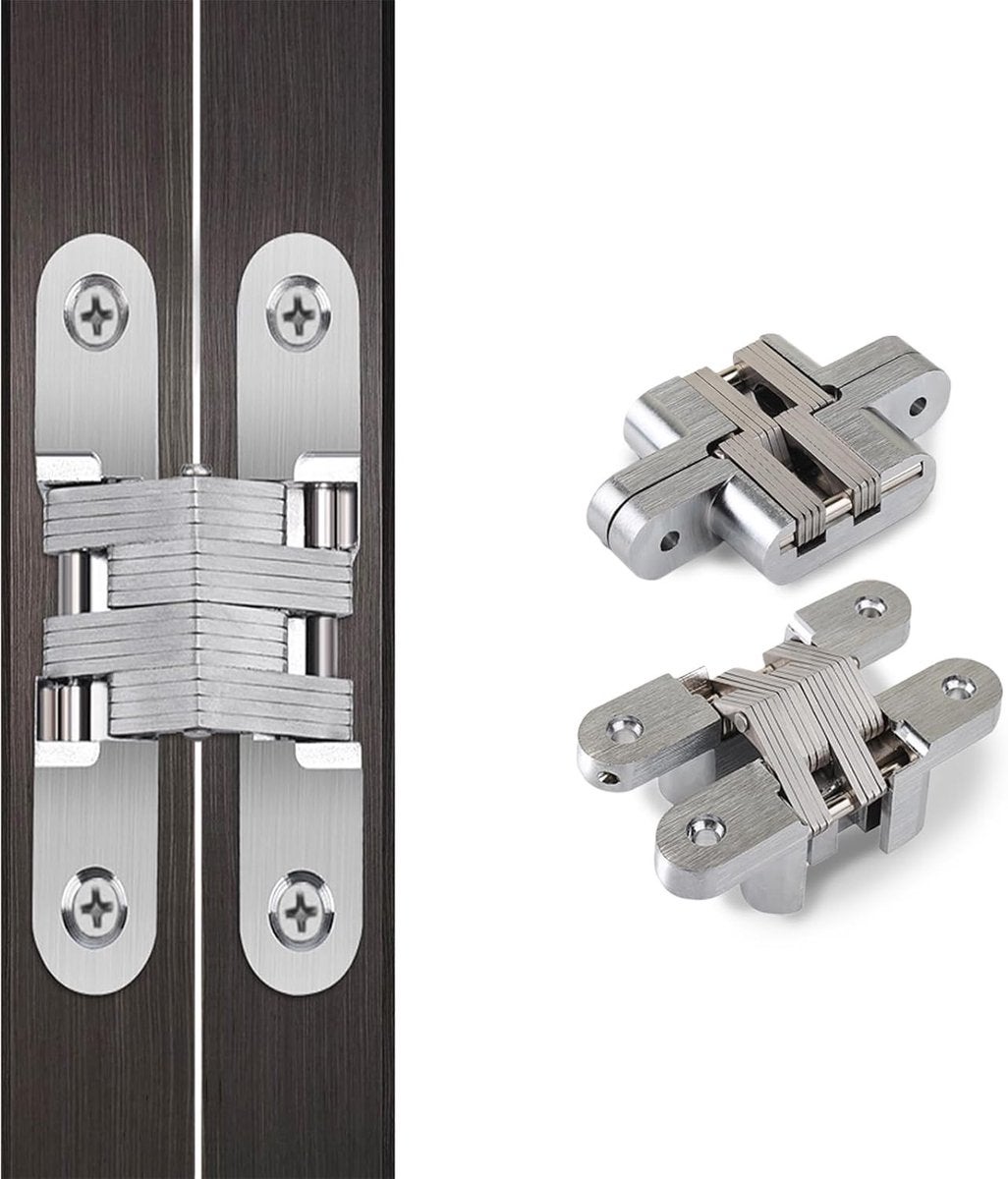 Balamale invizibile pentru dulapuri, 1 pereche, Argint, Aliaj de zinc, 60 x 13 mm