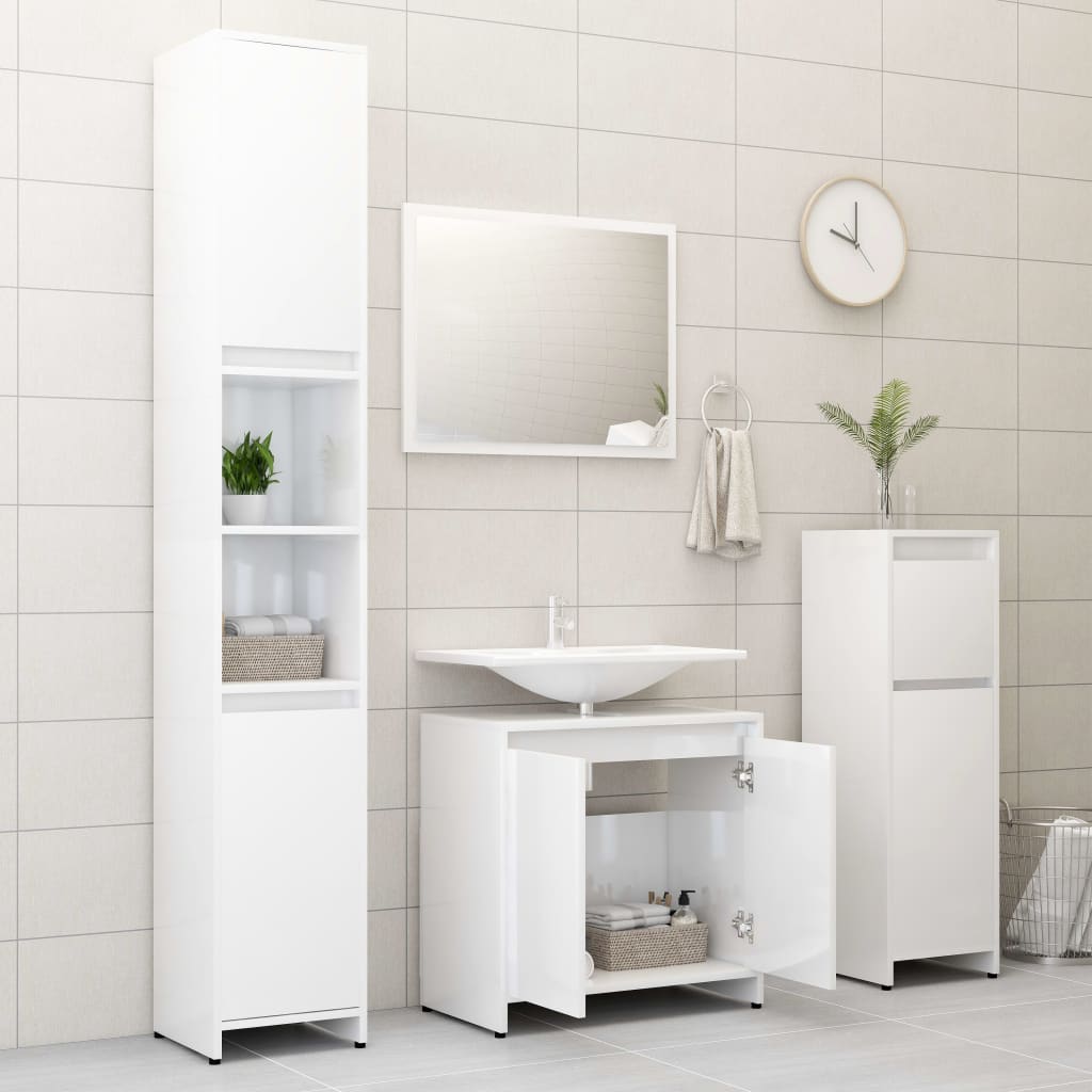 Maison Exclusive - Set Mobili da Bagno Bianco Lucido in Legno Multistrato - 5