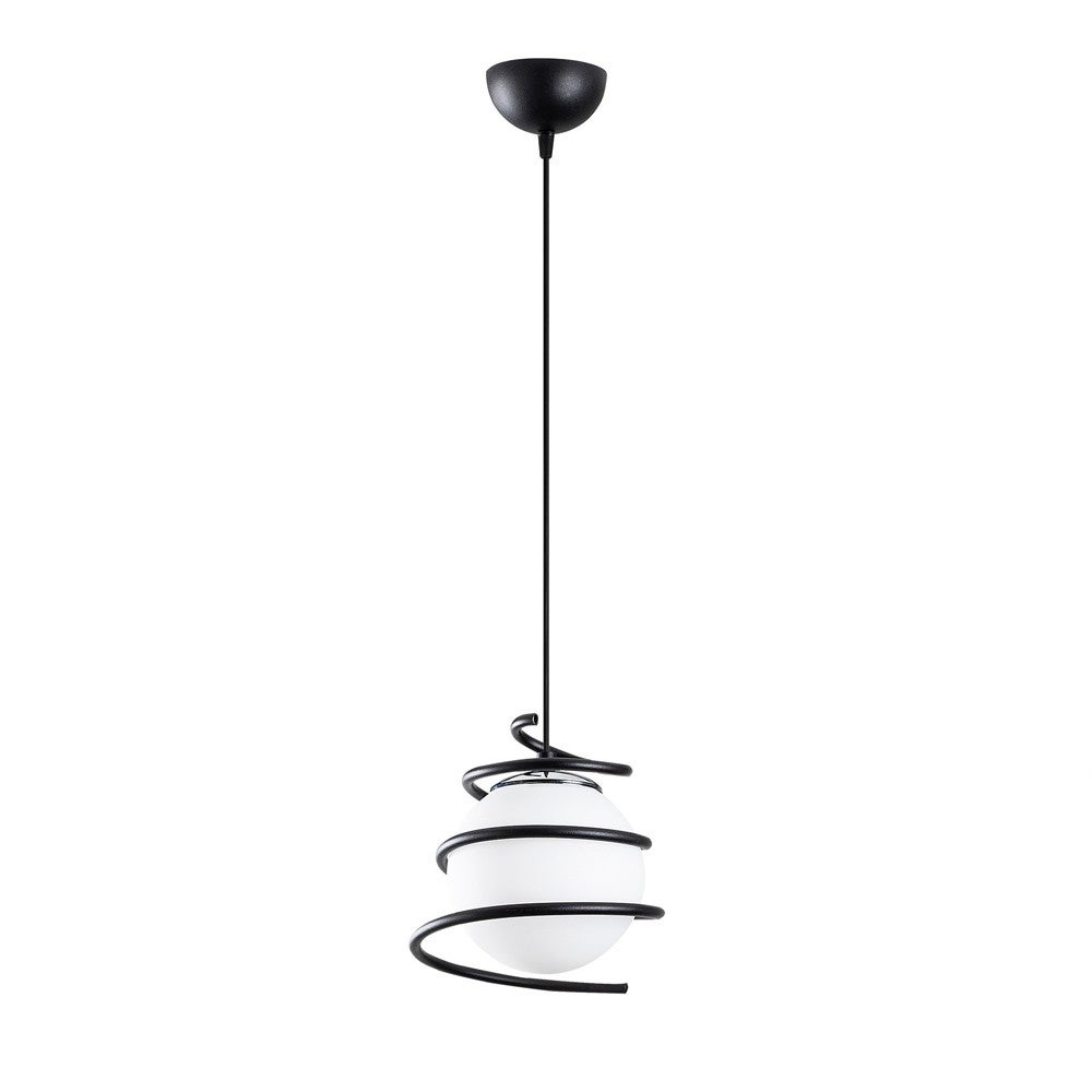 Lampa sufitowa Galene Nordic z czarną dekoracyjną strukturą spiralną i białą kulą Ø20 cm