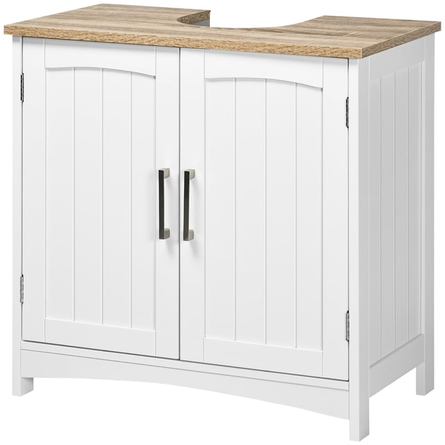 kleankin Mobile Sotto Lavabo Bagno con 2 Ante e Ripiano Regolabile, 60x33x60cm, Legno e Bianco