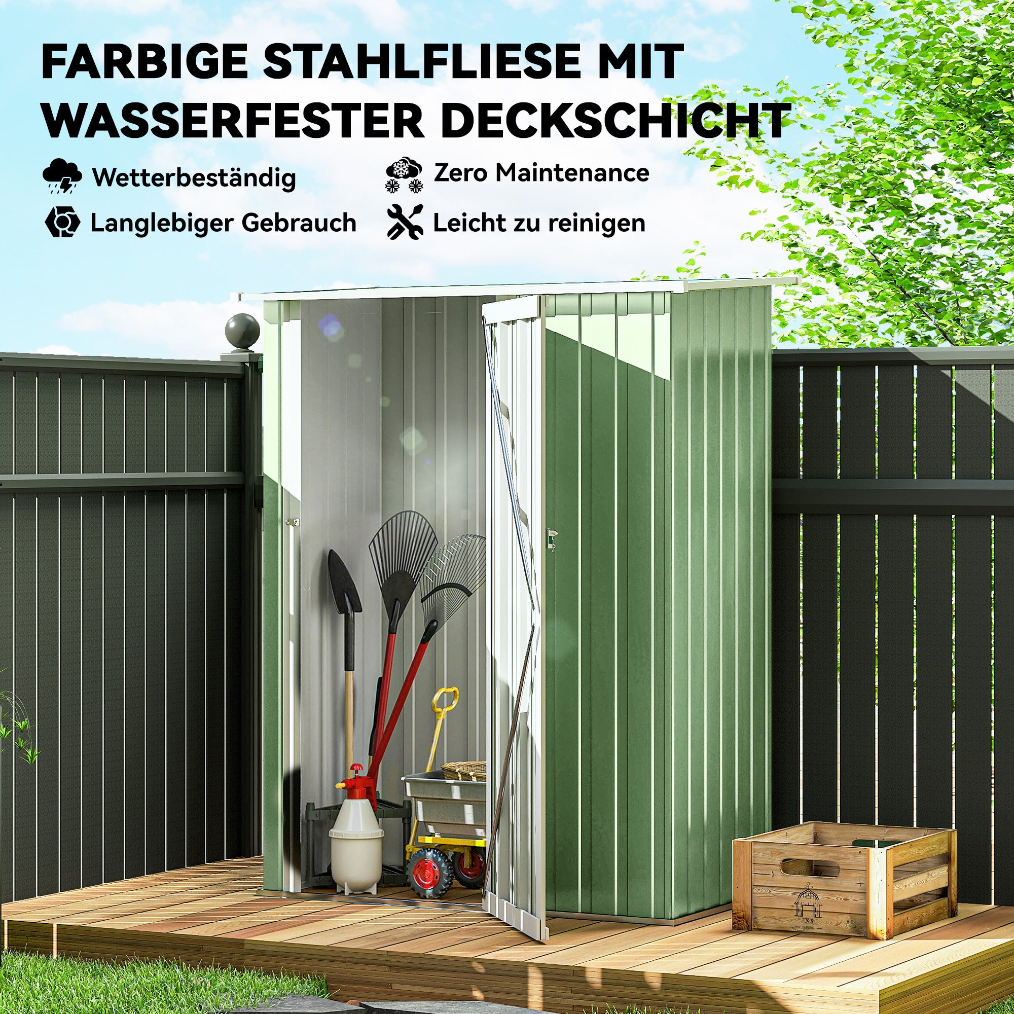 Cet abri de jardin en métal a une superficie de 1,07 mètre carré, un toit en pente, une porte verrouillable et un abri à outils. - 5