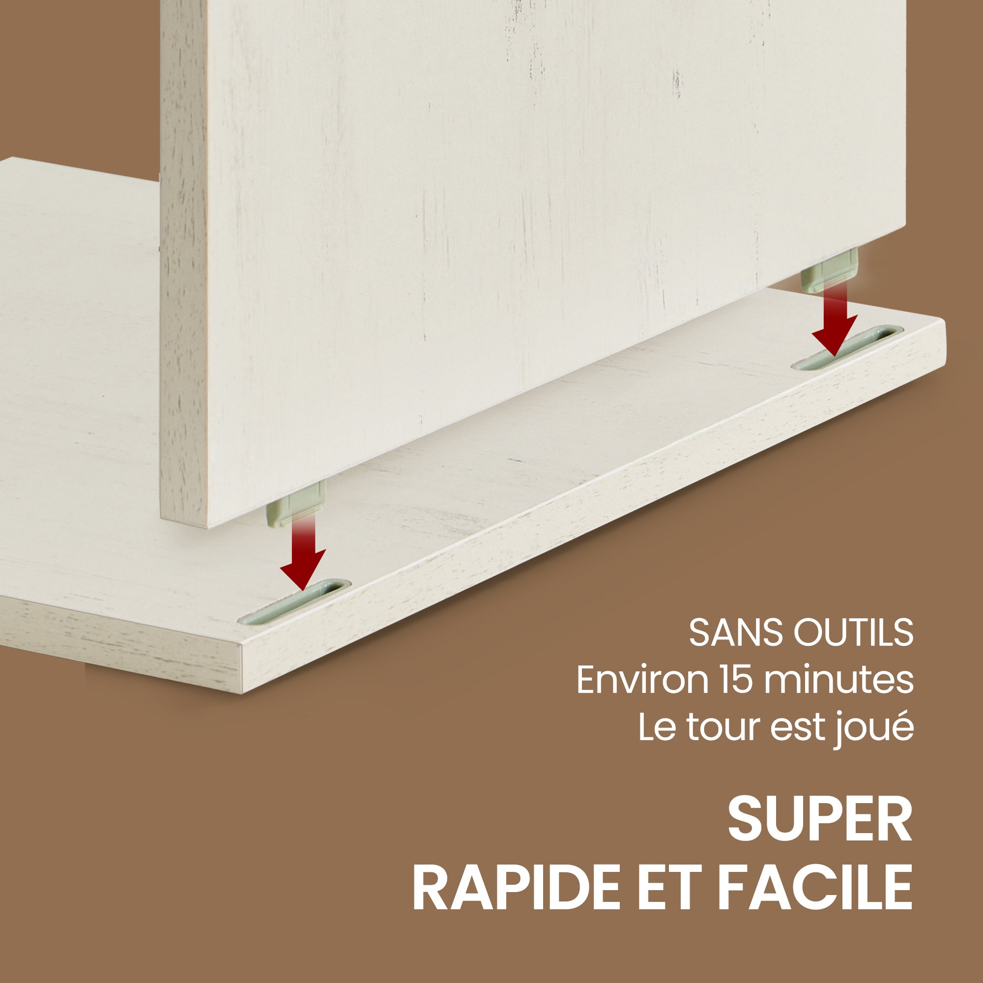 Buffet, Snapsemble Montage Super Rapide, Meuble de Cuisine avec Plan de Travail, Blanc et Marron - 7