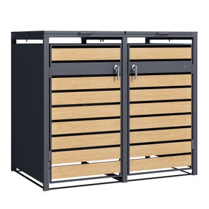 IKAYAA Copribidoni Per Esterno 2 Posti – Box In Acciaio Verniciato Antracite Con Tetto Fioriera E Design Ventilato