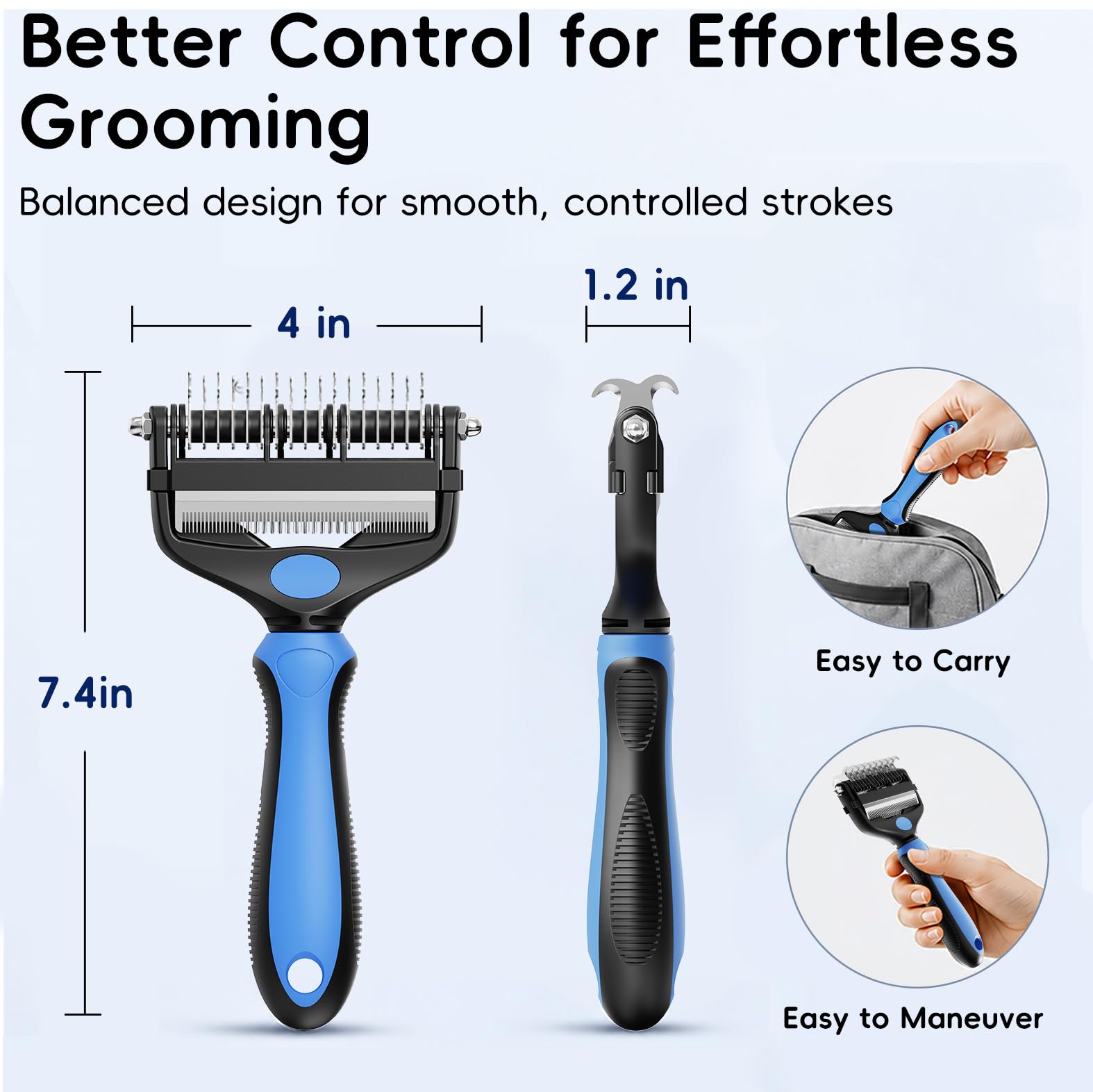 Escova de grooming 3 em 1 profissional para animais Azul – Ideal para cães e gatos, todos os tipos de pelo - 7