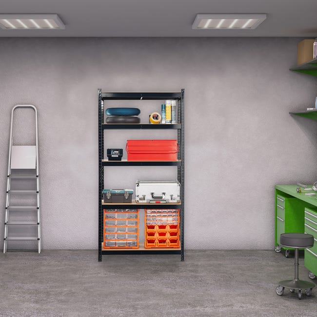 Scaffale Metallico Relaxdays 2-in-1 - Portata 875 Kg, 5 Ripiani Regolabili 180x90x45 Cm, Nero Per Garage E Cantina - Foto 1