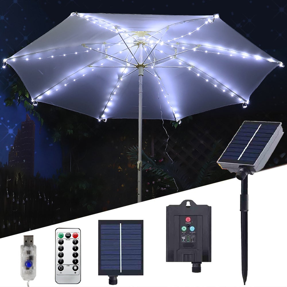 Ombrellone Da Giardino Con Luci Solari LED 2,7 M – 24 LED, Inclinabile E Con Manovella, Tessuto Antivento Verde Acqua, Per Terrazza E Piscina - 3