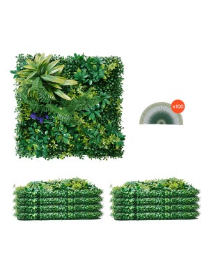 E&K Pannello Verde Artificiale 3D 20x50,8 Cm - Recinzione In Edera Finta Per Privacy E Parete - Confezione Da 6 Pezzi