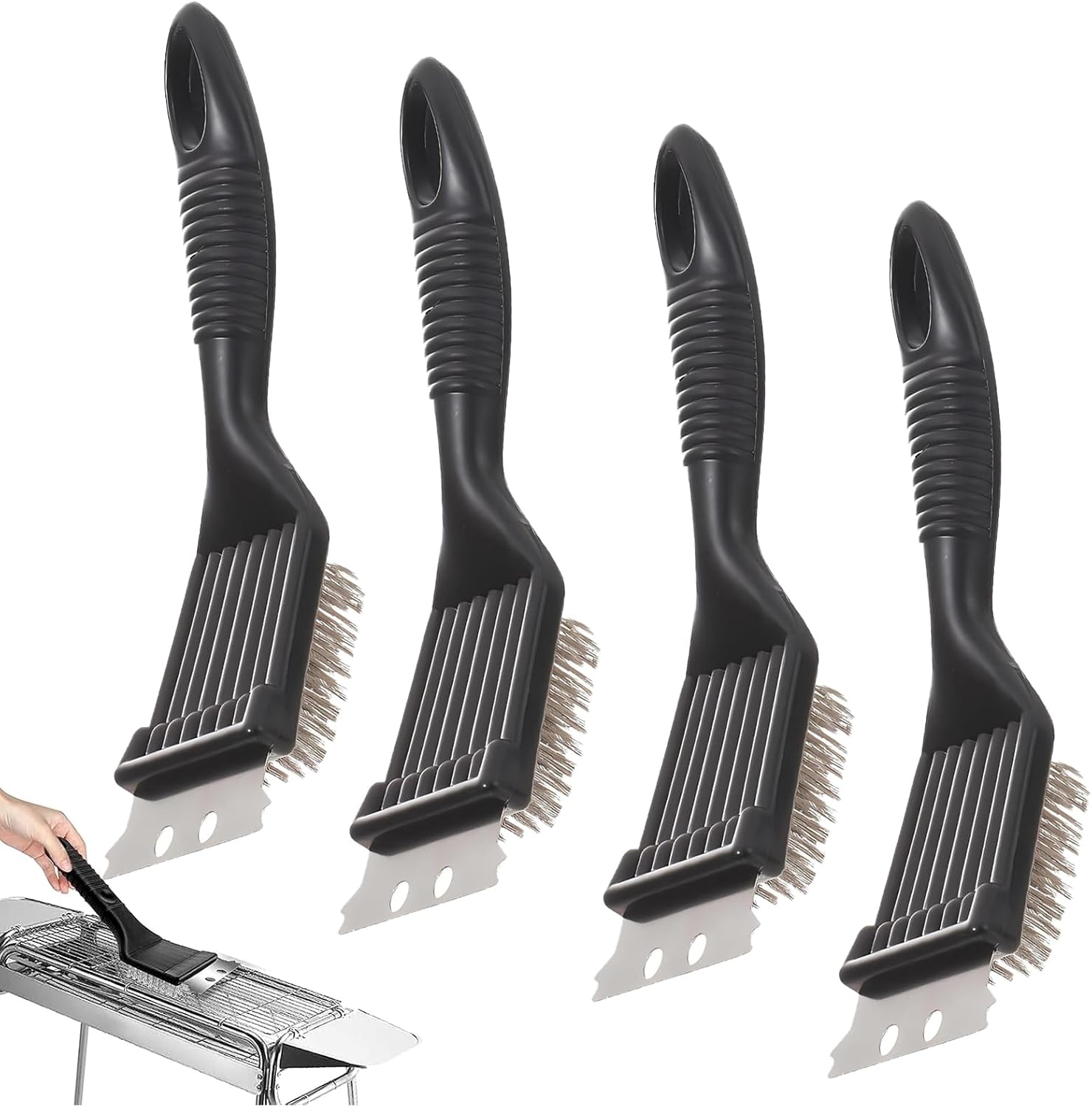 Szczotka do grilla, 4-częściowa szczotka do czyszczenia grilla, szczotka ze stali nierdzewnej do grilli i powierzchni.