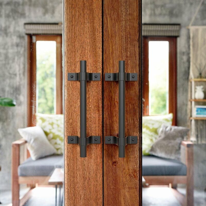 Poignées de Porte Grange Vintage Poignées de Porte Coulissante en Acier au Carbone avec Vis Noir - 4