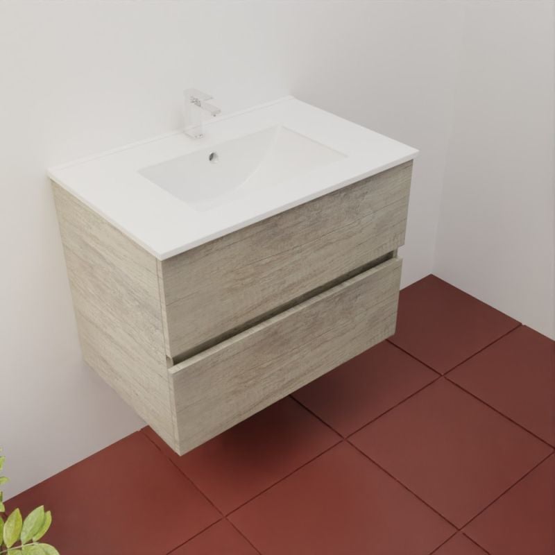 Meuble salle de bain suspendu 70 cm ROSALY INOX | coloris Bois | vasque en Céramique - 3