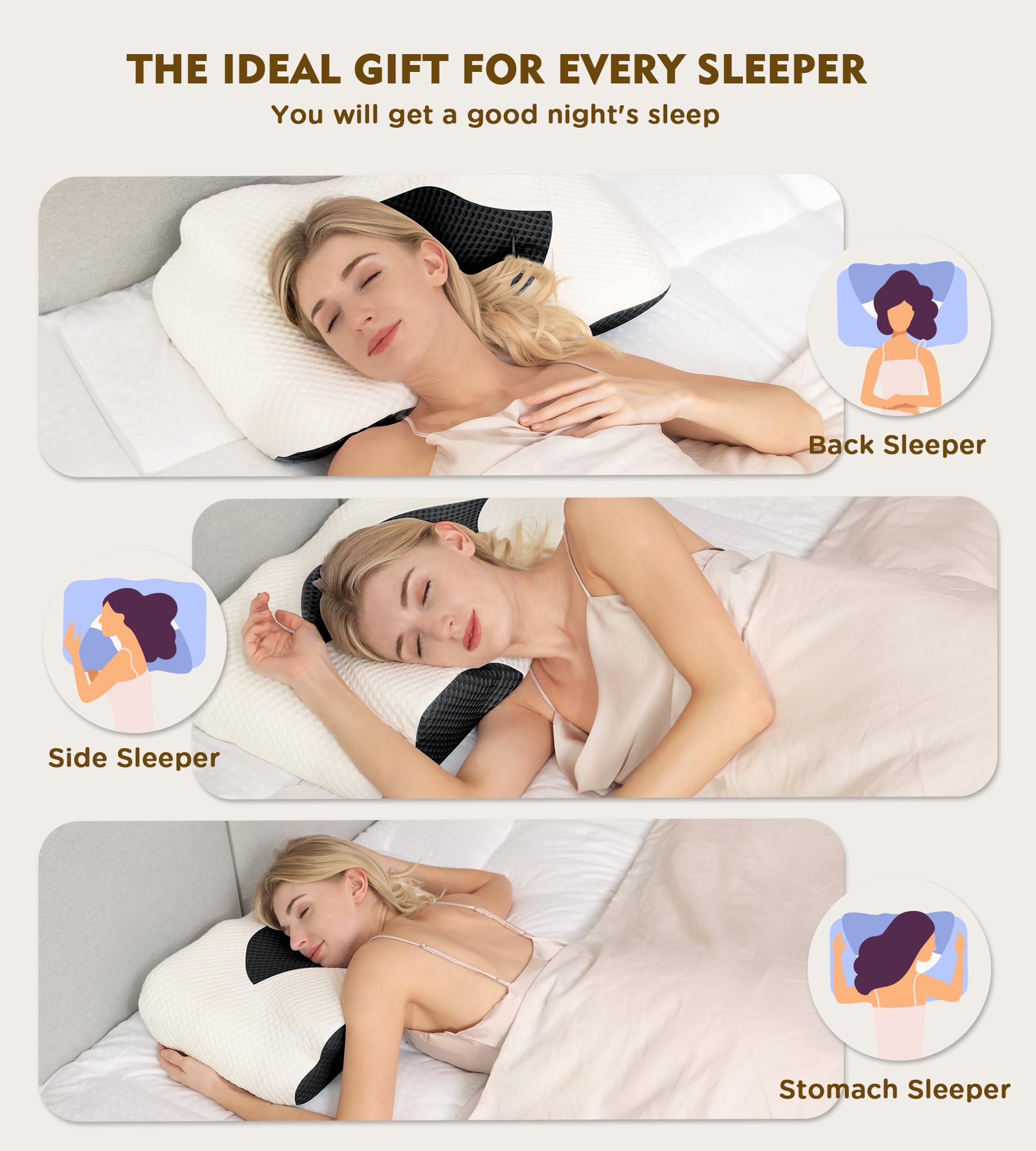 Almohada en forma de mariposa, almohada de espuma viscoelástica, almohada de alto soporte, almohada de soporte cervical para dormir, - 5