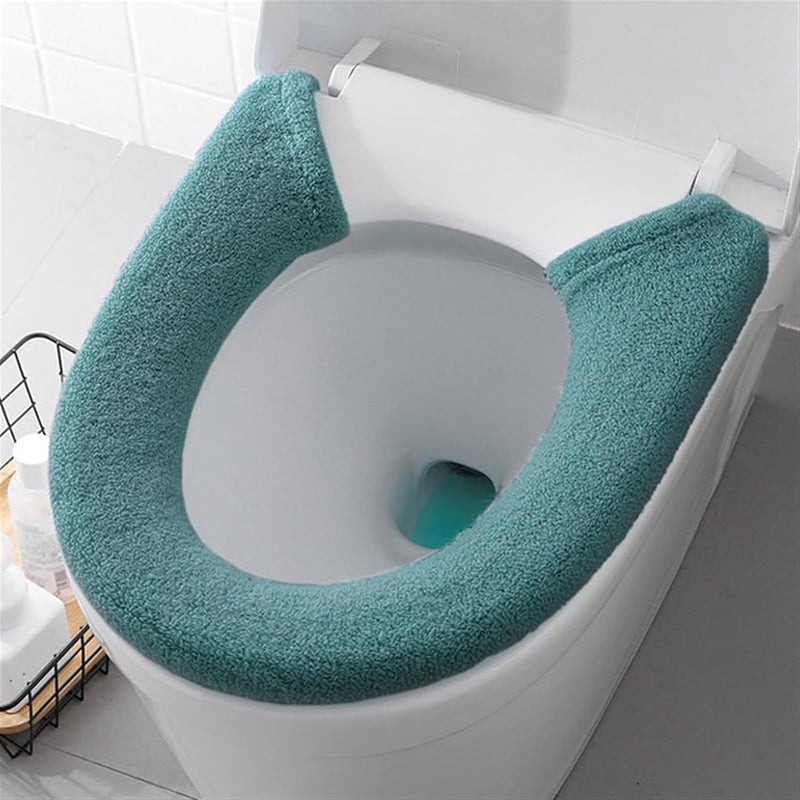 Ciemnozielony pokrowiec na deskę sedesową, 75 x 16,5 cm, jednoczęściowy. Miękki i gruby, zapinany na guziki, nadający się do prania, wielokrotnego uży