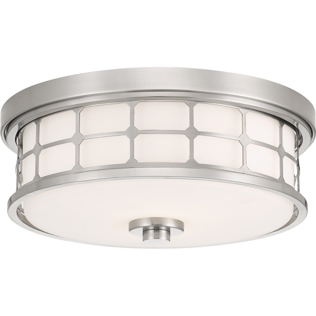 Plafon Guardian okrągły szczotkowany nikiel-biały 2xE27x60W wym: 14,2 x 34,5 cm IP44 metal Quoizel