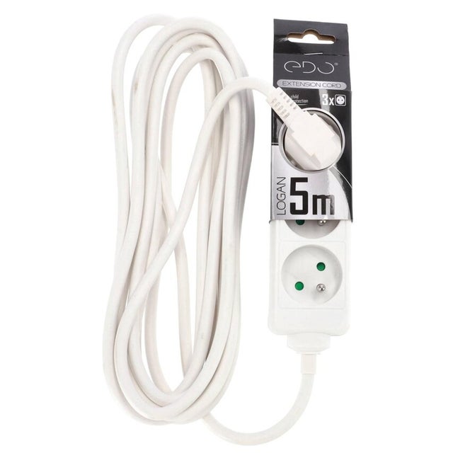 Multiprise filaire/Rallonge domestique portable Logan White 3 prises avec mise à la terre, 5 m EDO777553 EDO