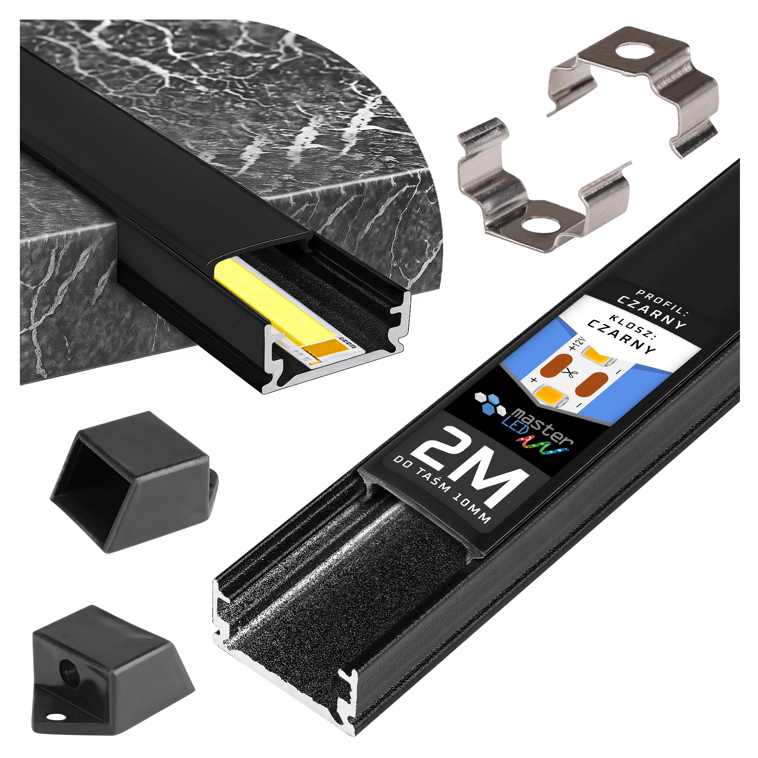 Profil do taśm LED 2m 13x7mm slim aluminiowy czarny z czarnym kloszem MasterLED