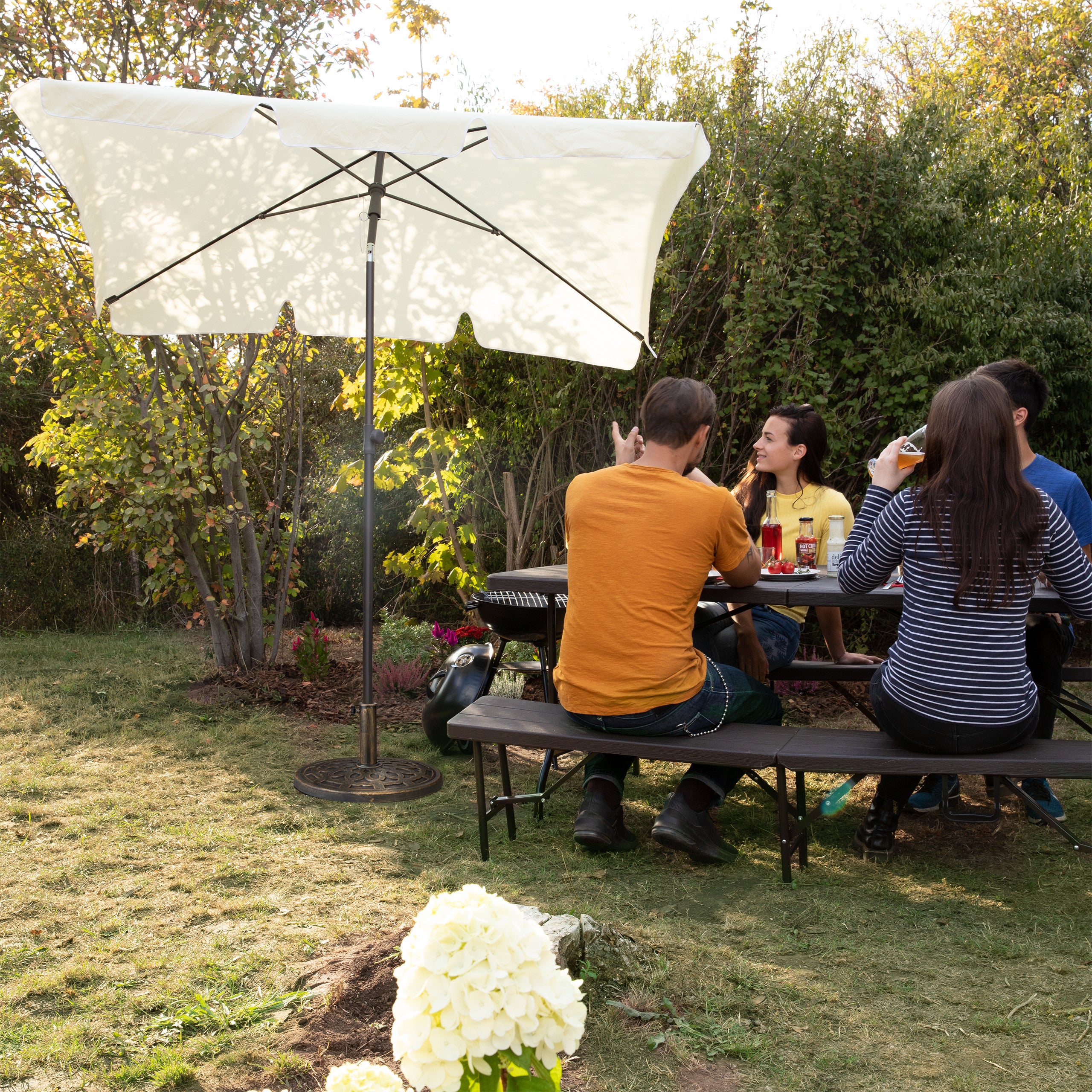 Support à parasol, pour des barres de 38-50 mm résistant aux intempéries, Ø49,5cm, jardin, aspect fonte, brun, Relaxdays - 3