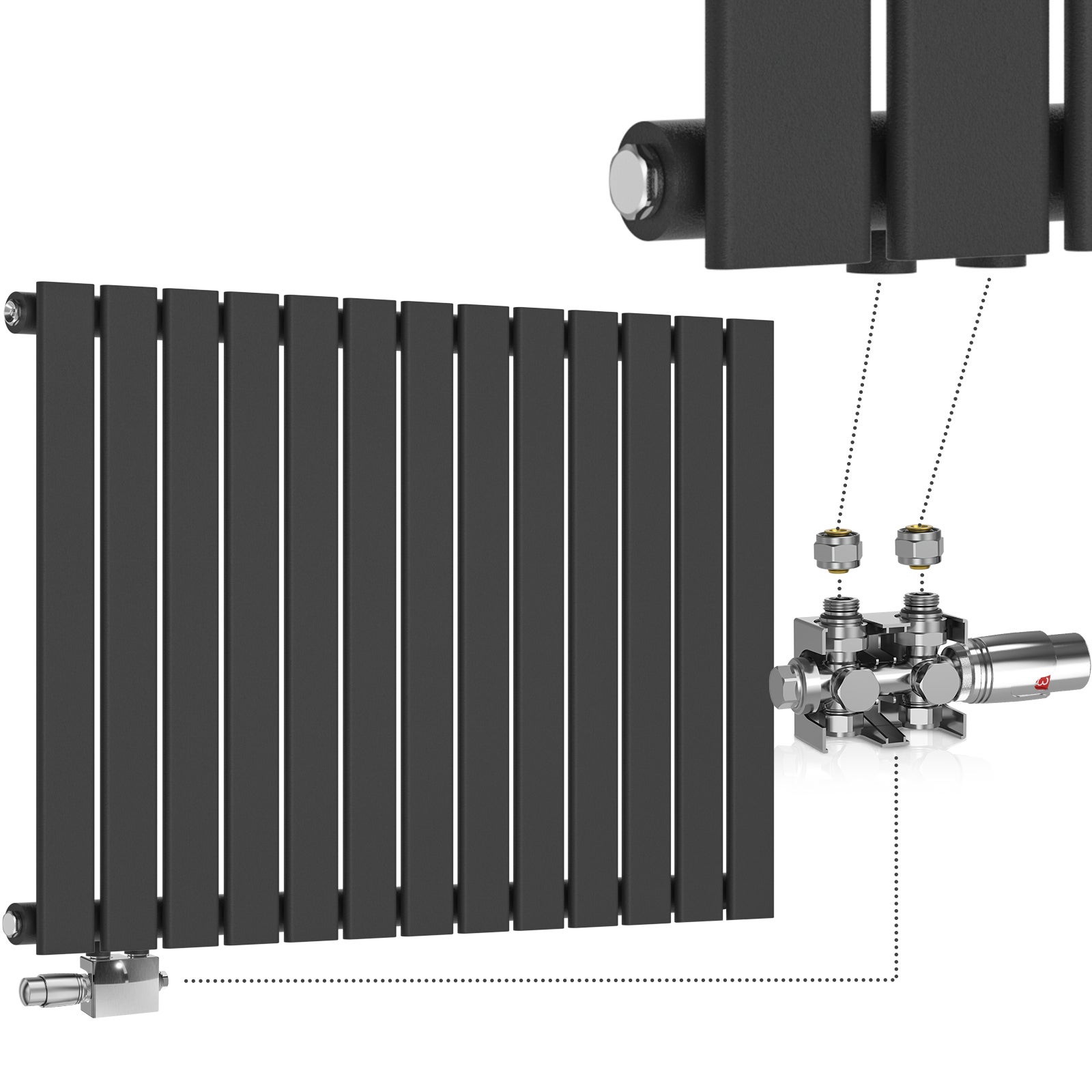 Aquamarin® Radiateur Horizontal - Vanne de Tête TRV, 600x886x52 mm ...