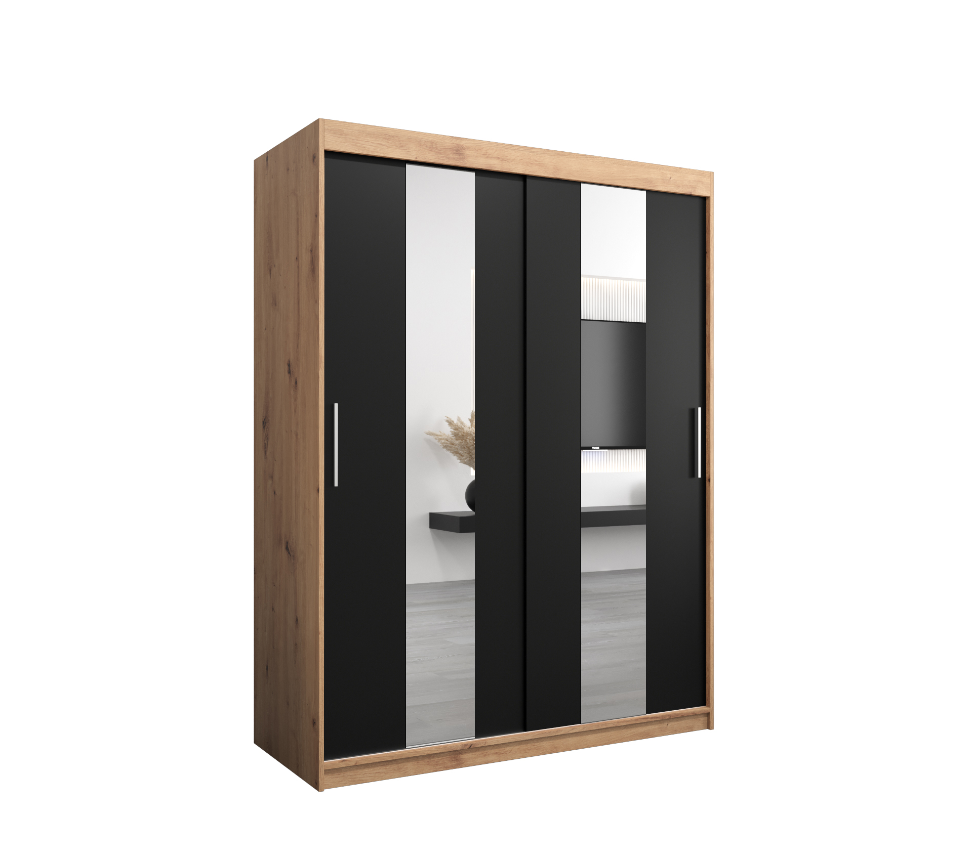 Szafa przesuwna garderoba POLE 150 x 62 x 200 cm Artisan + Czarny - Abiks Meble