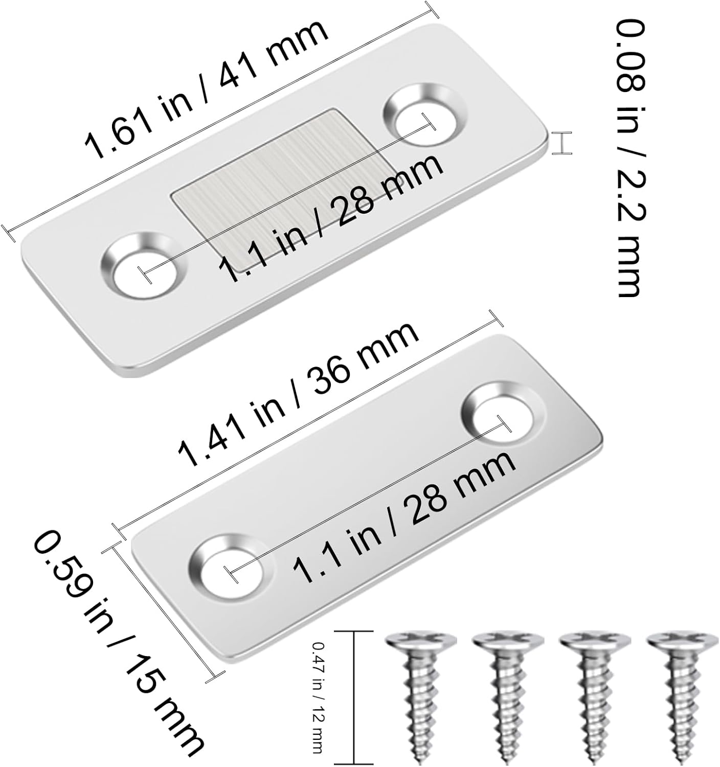 Magnetyczne zatrzaski do drzwi szafek, 6 szt., ultracienkie, srebrne - 5