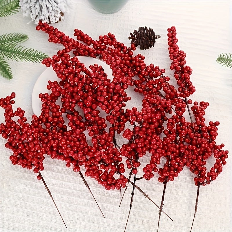 Vitalili 18 Rami Di Bacche Artificiali Glitterate Rosse Per Decorazioni Natalizie, Lunghe 40 Cm
