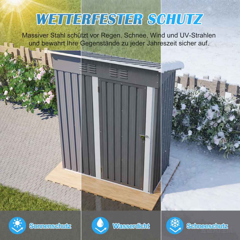 Abri de jardin toit plat 152x84x182 cm, avec porte verrouillable, sans fenêtres, 1,27 m² de stockage, gris foncé. - 4