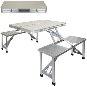 Table De Camping Pliante Avec 2 Tabourets – Légère, Portable, Porte-gobelets, Sac De Transport, Idéale Pique-nique Plage