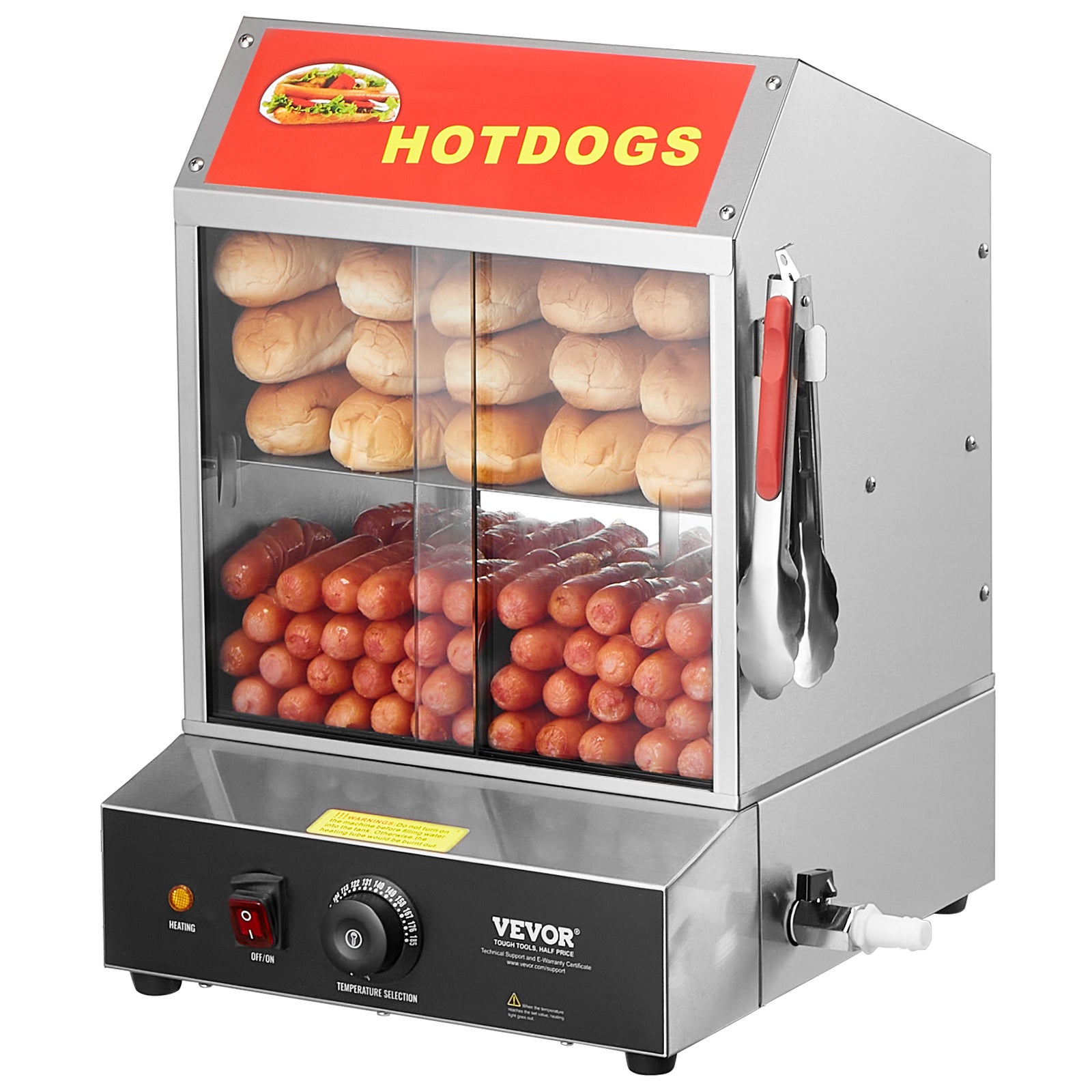 Vevor  Vaporera Para Hot Dogs, 27L,Vaporera Para Hot Dogs De 2 Niveles,Temperatura 30° A 85°,Calentador De Pan Eléctrico Con Puerta Corredera , Leroy Merlin