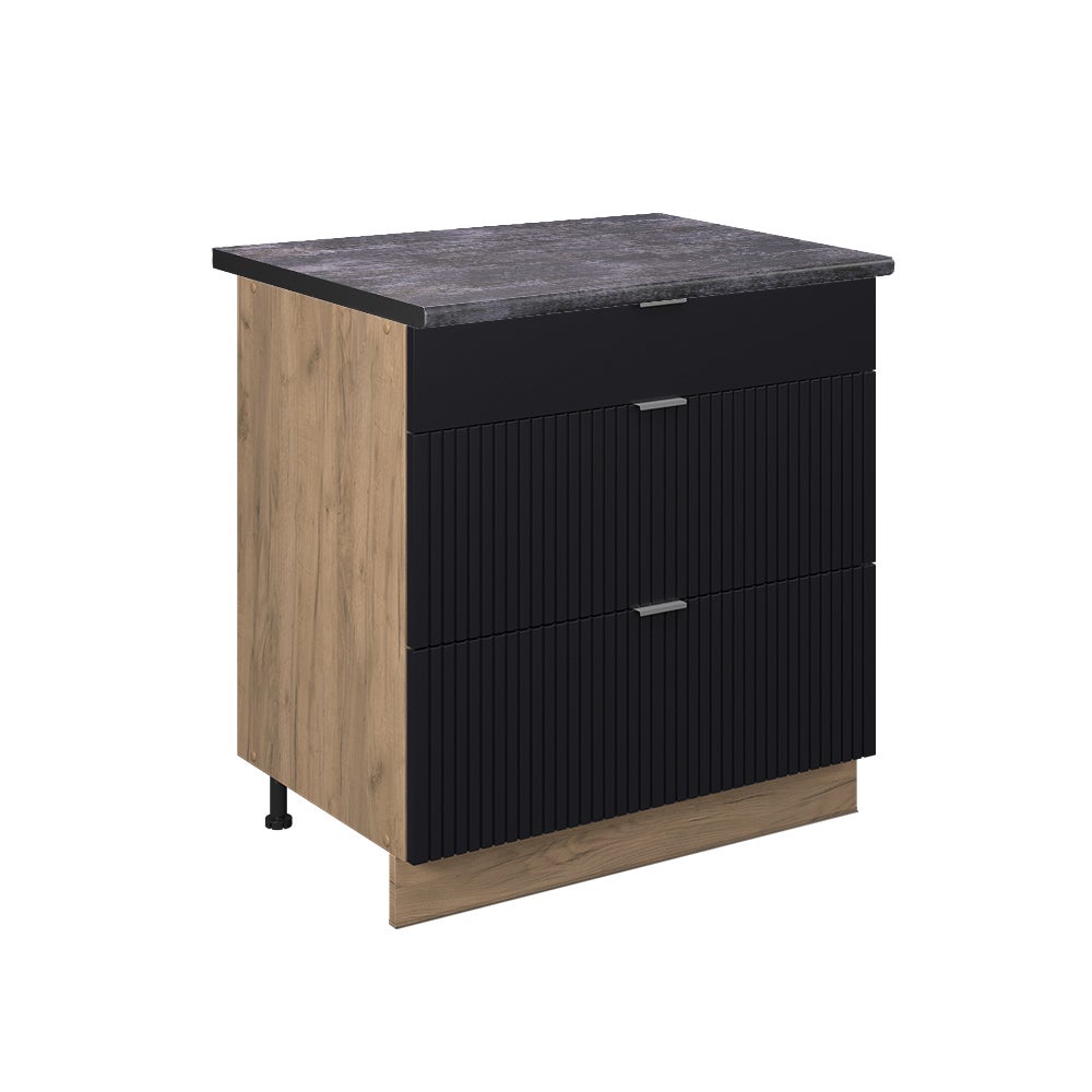 Vicco Szafka dolna do kuchni Fame-Line, Czarne paski, 80 cm z 3 szufladami, BP Antracyt