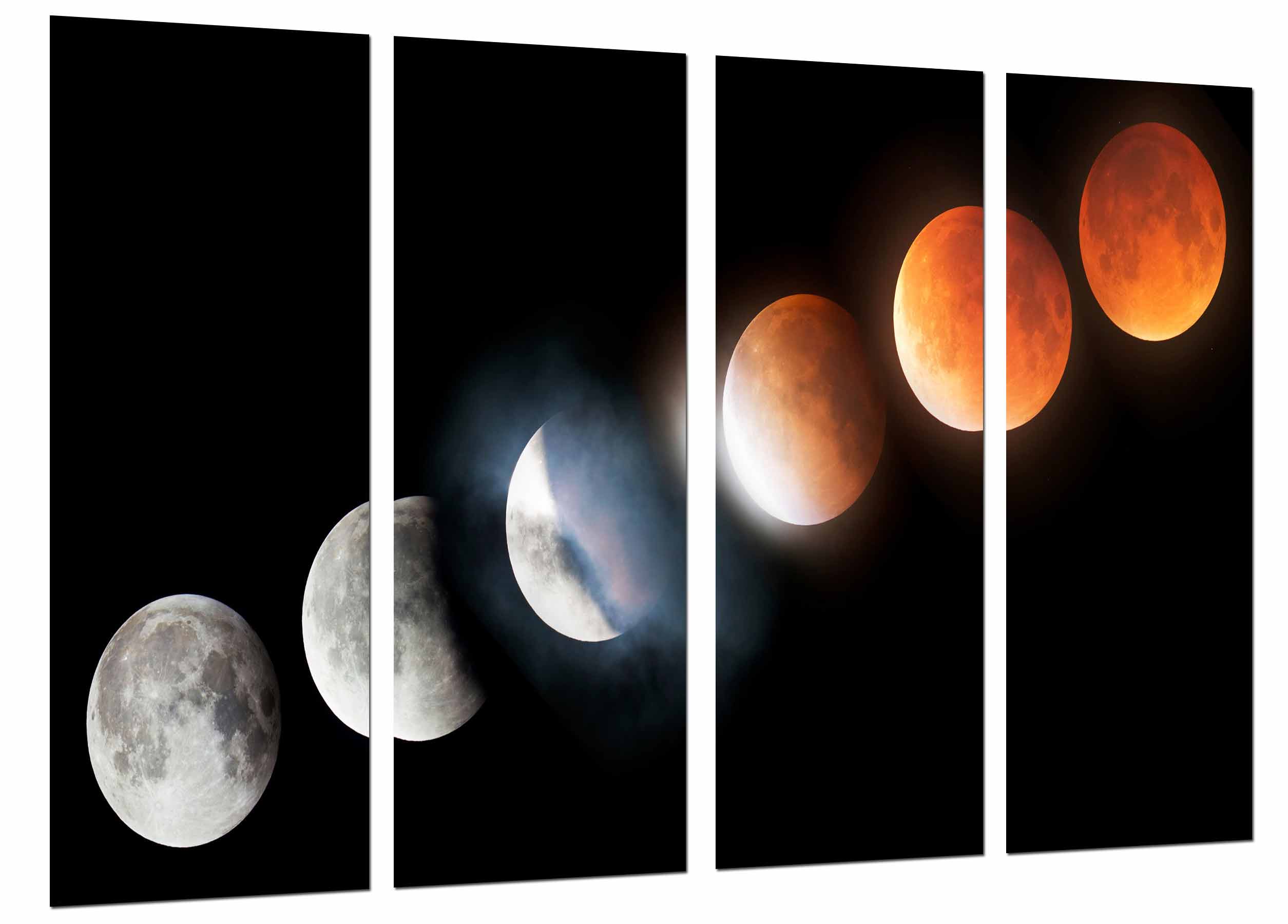 Astronomia ciencia, cielo noche fases lunares, sangre , impresión fotográfica sobre madera, cuadro moderno decorativo