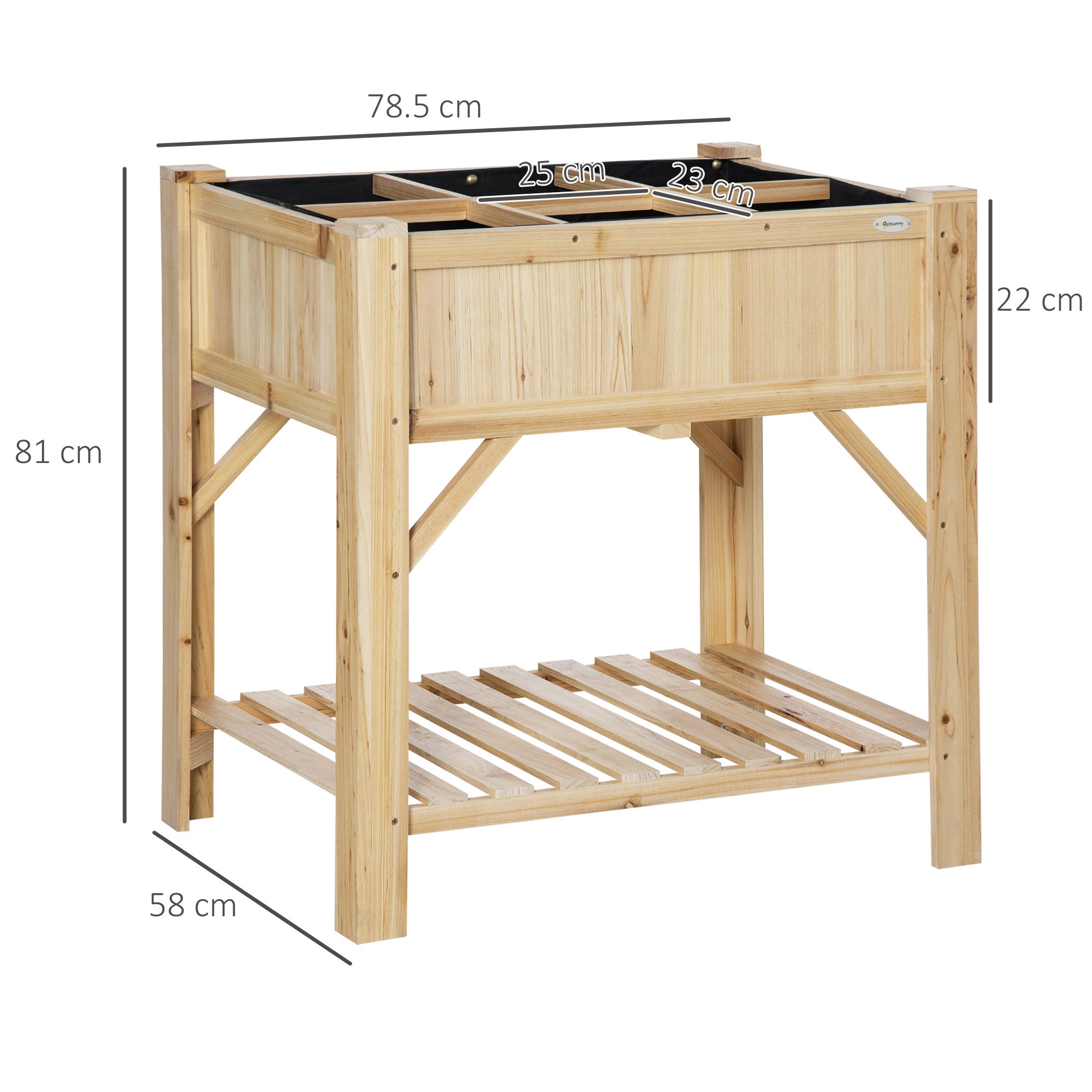 Jardinière surélevée à 6 compartiments, avec base en sapin, 78,5 x 58 x 81 cm - 5