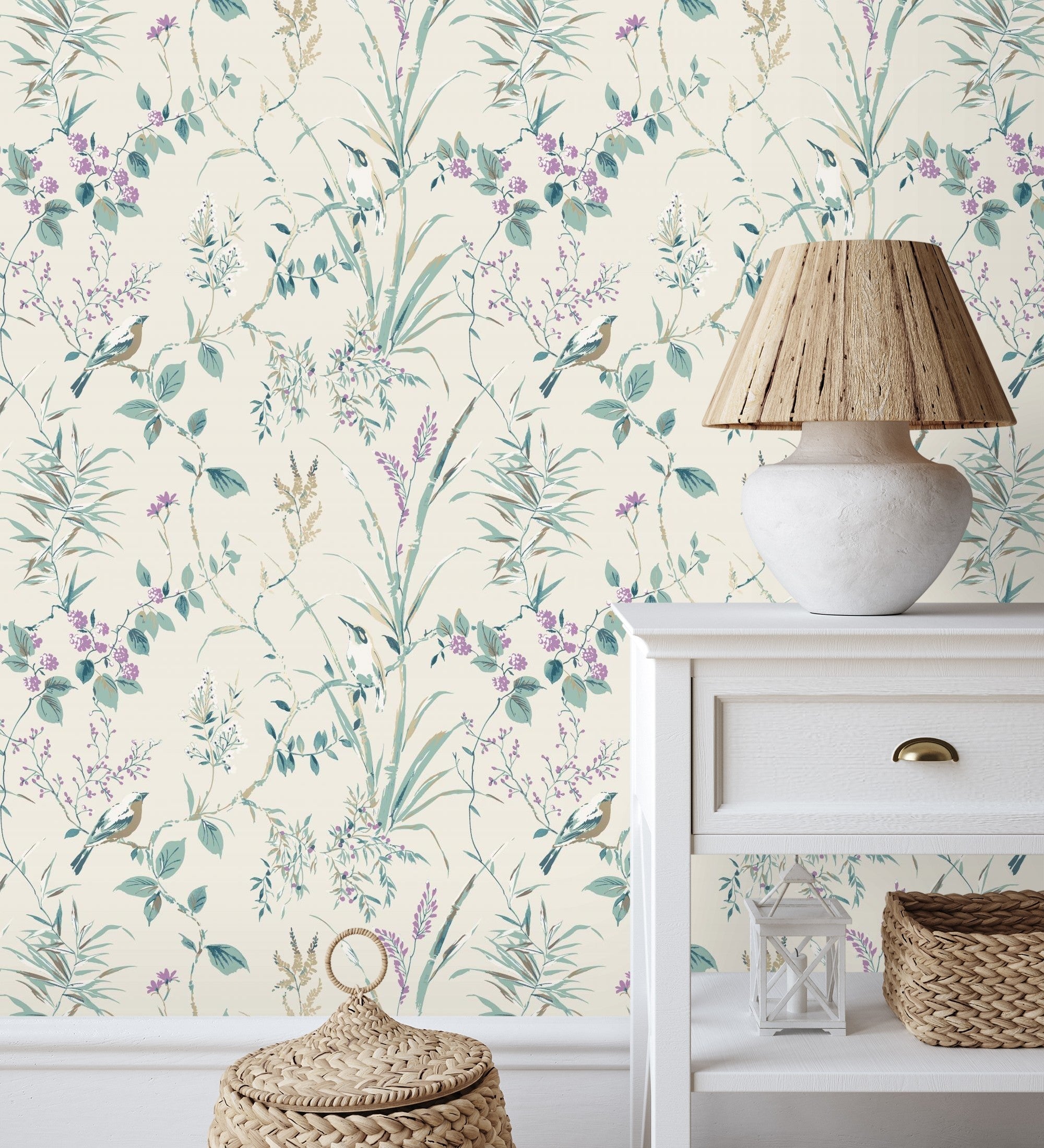 Tapis Antidérapant 50 X 80 Cm – Poils Courts Doux Et Moelleux – Facile à Laver En Machine – Design Fleurs Et Oiseaux Pour Salon Ou Chambre