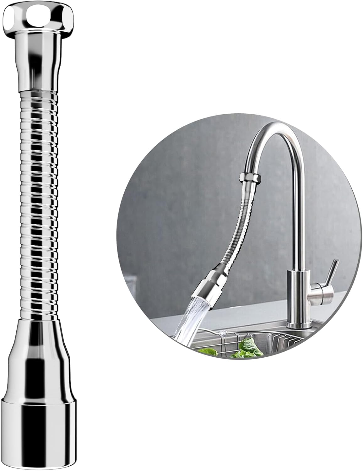 Przedłużka do kranu kuchennego 360° z elastyczną wylewką o długości 20 cm, przedłużacz do kranu zlewozmywakowego