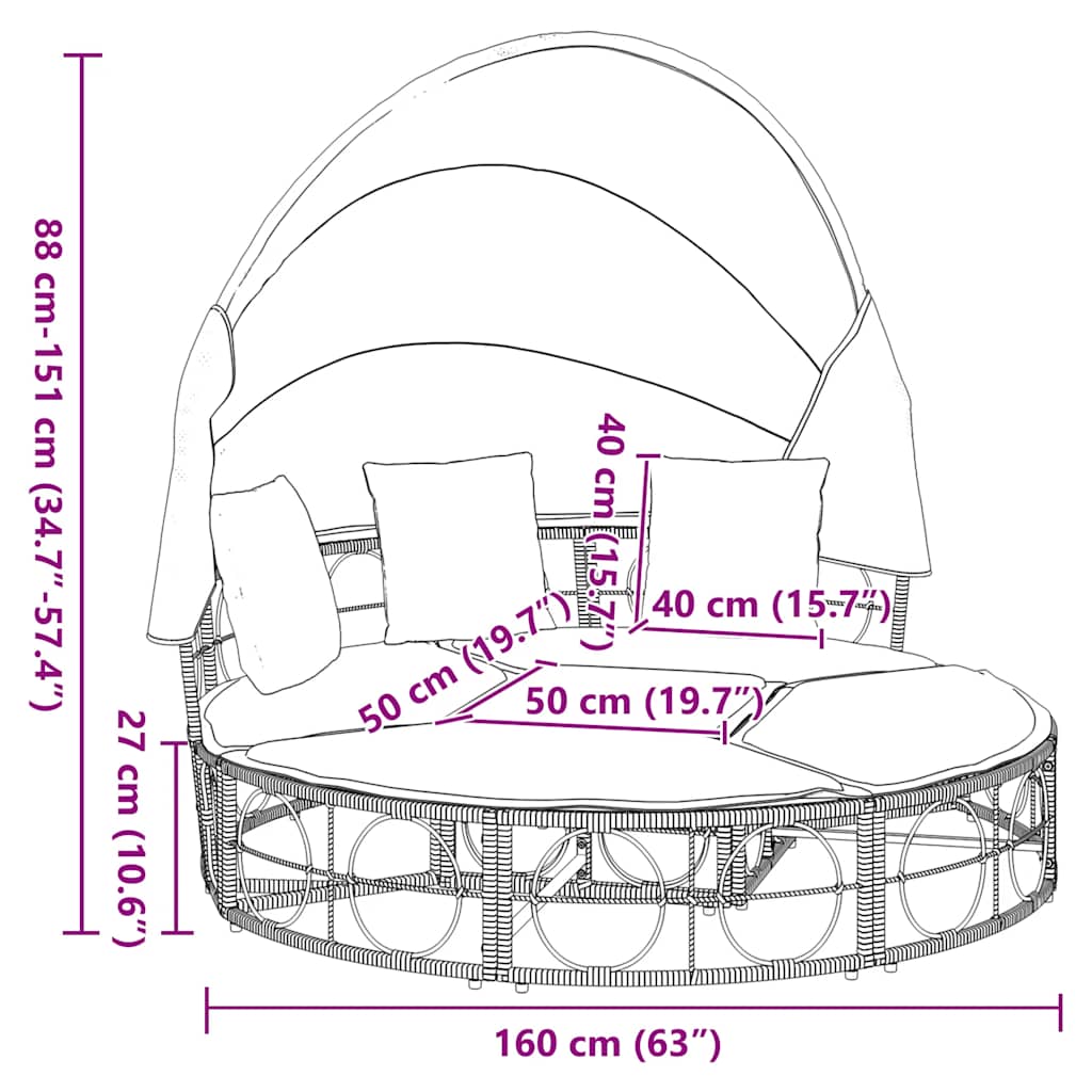 Lit de repos d'extérieur avec auvent et coussins résine tressée vidaXL - 3
