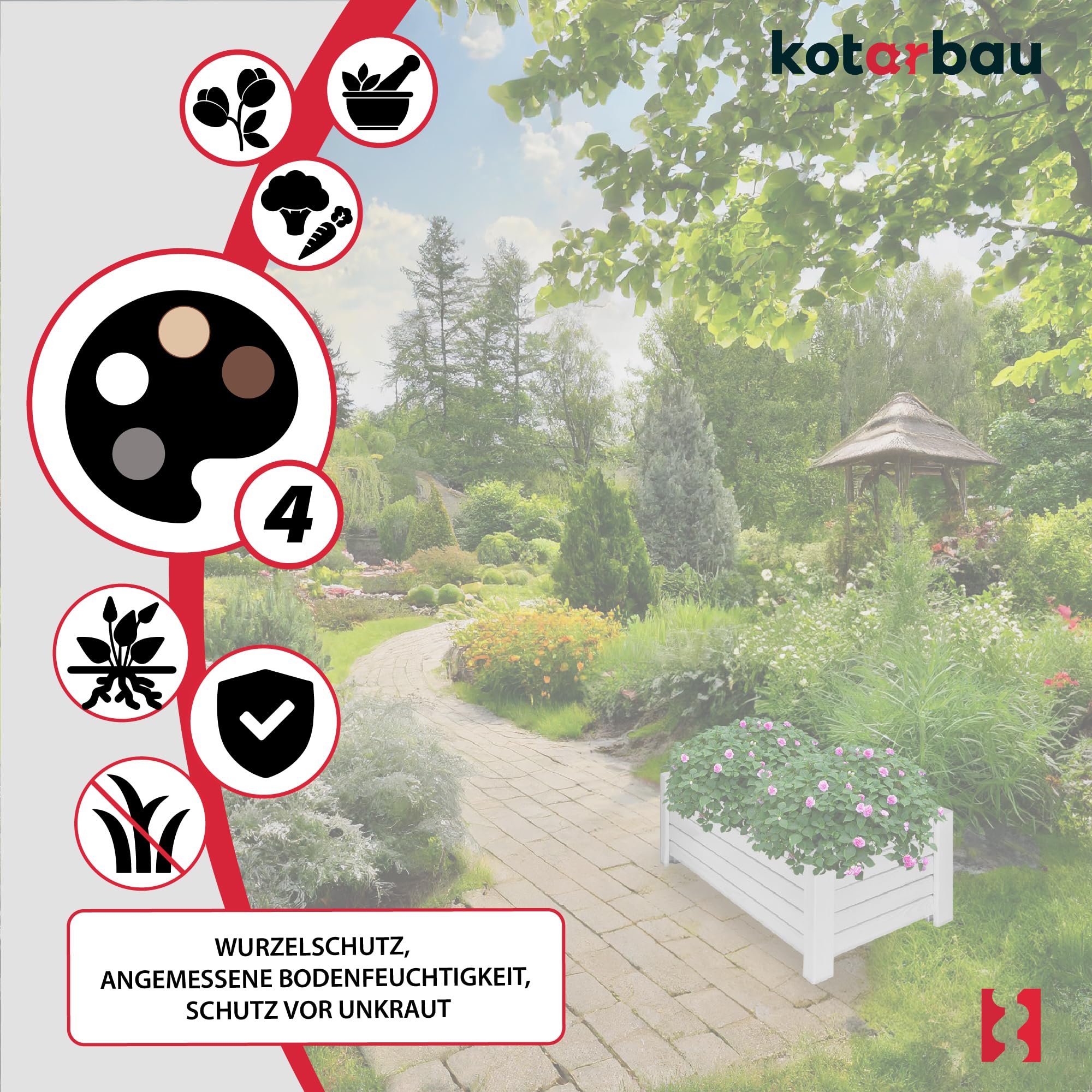 Pot de Fleurs en Bois 60 x 33 x 25 cm Jardinière en Pin Carbonisé Pot de Plantes Jardinière - Idéal pour Jardin Terrasse Balcon - Blanc - KOTARBAU - 9