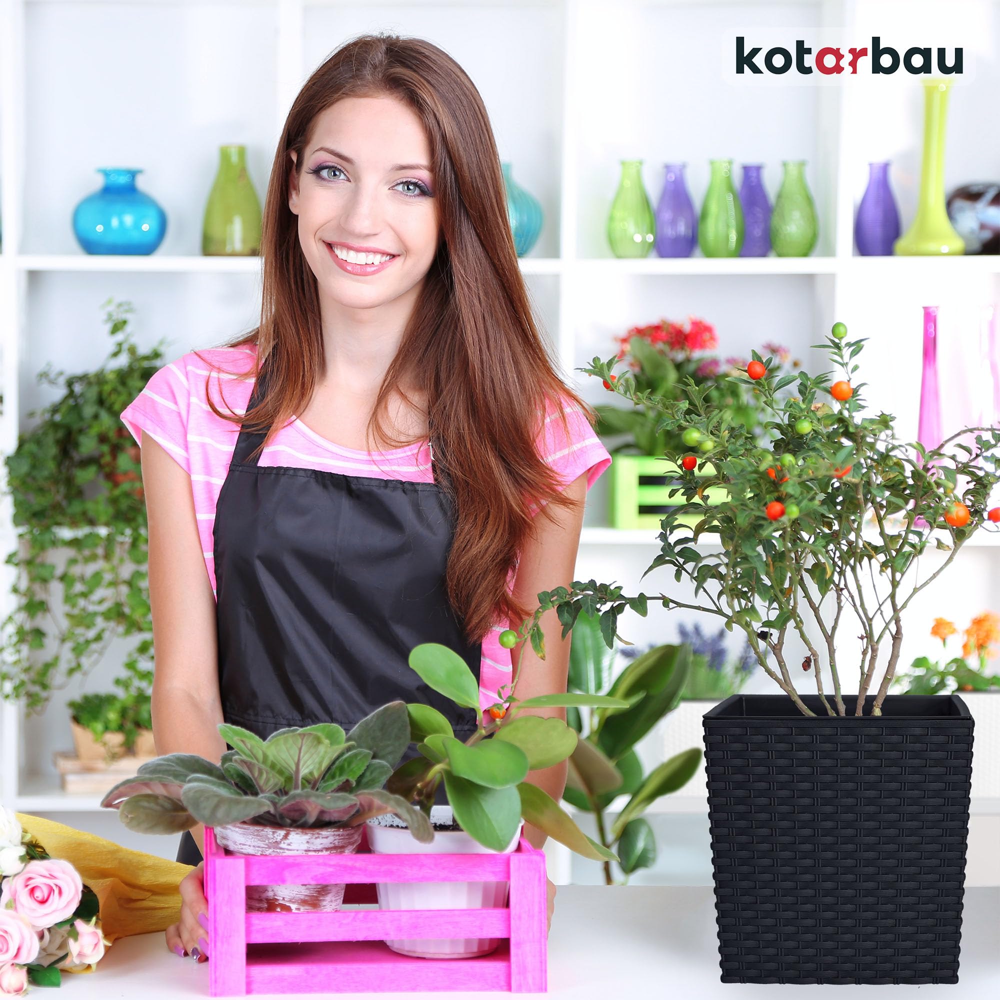 2x donica doniczka 6,8 l ogrodowa balkonowa taras kwiaty rattan wkład ogród - KOTARBAU - 5
