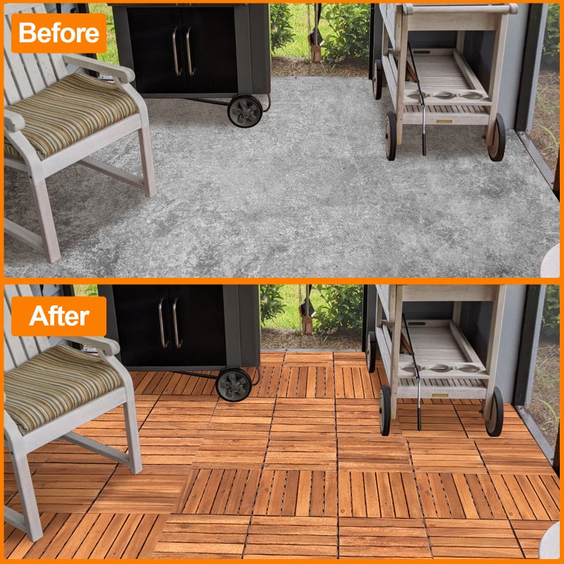 Dalles de terrasse aspect bois résistant aux intempéries 11x unités avec système d'encliquetage 30x30cm - 5