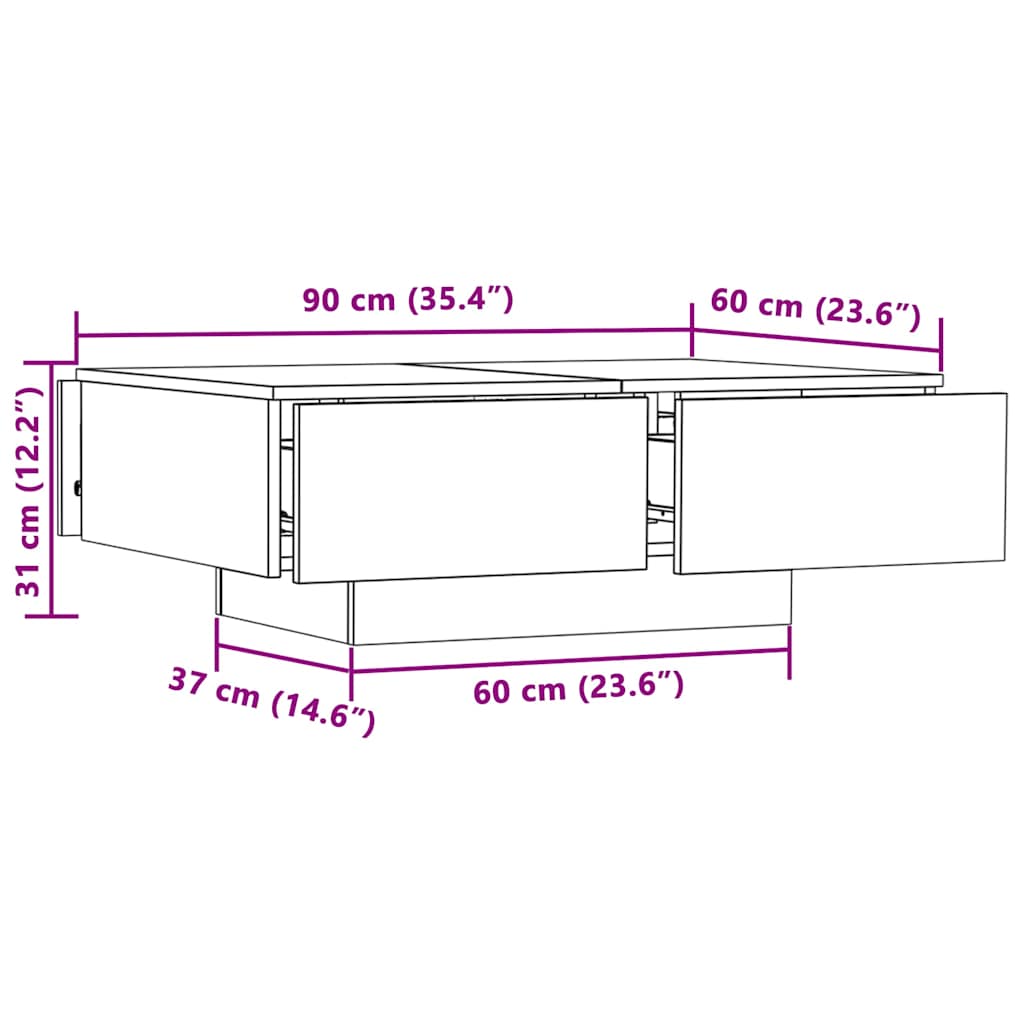 Table basse chêne sonoma 90x60x31 cm bois d ingénierie - 7