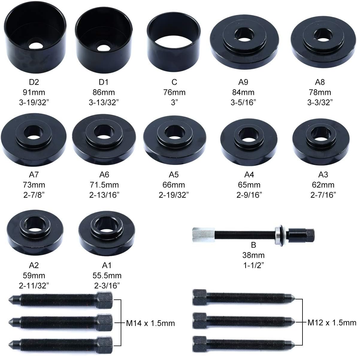 19 pezzi di estrattore per cuscinetti ruota, strumento di assemblaggio e smontaggio - 2