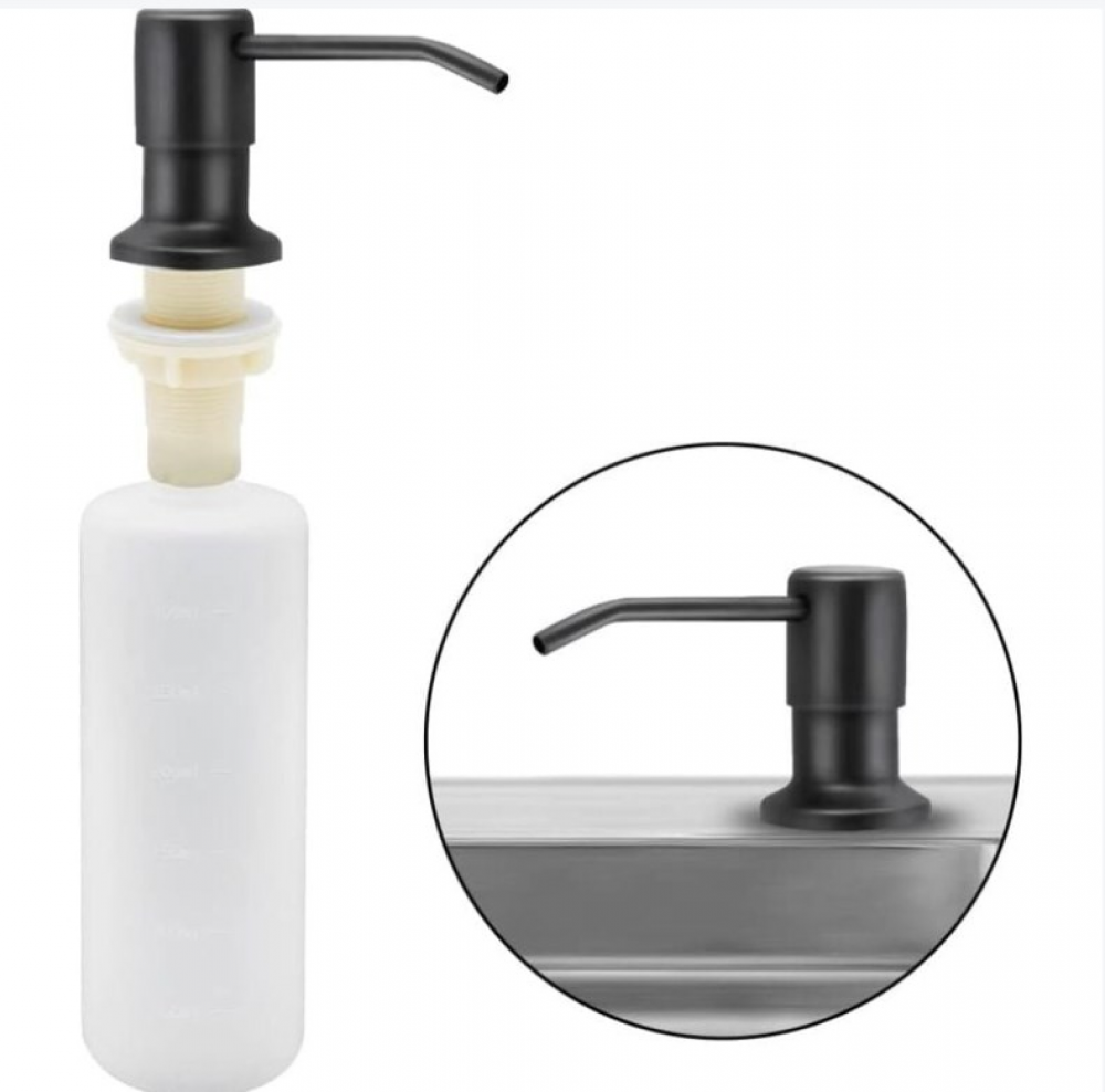 Dozownik mydła do zlewu kuchennego, 350 ml, ze stali nierdzewnej, wbudowany dozownik detergentu kuchennego z pompą obrotową 360°