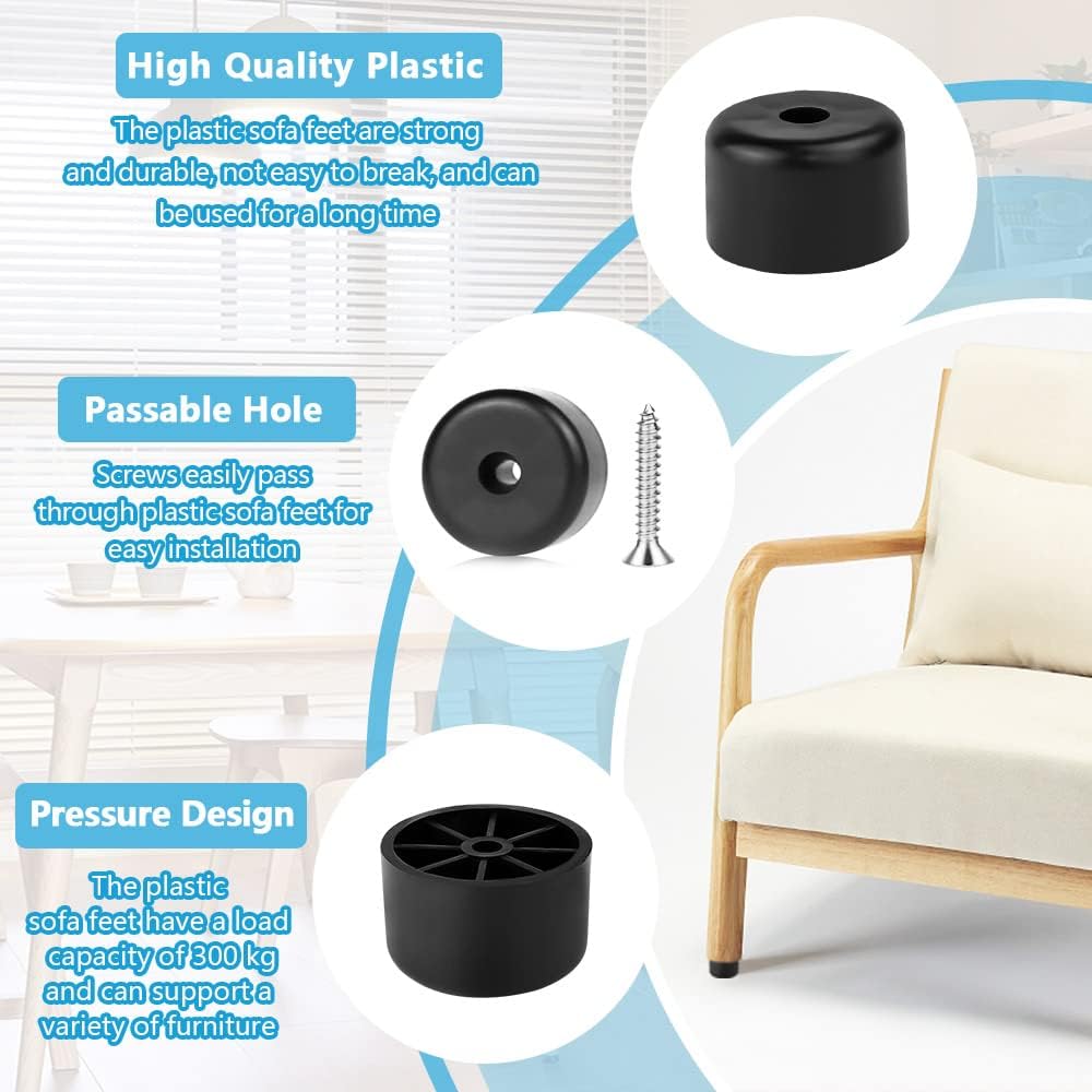 NUTKIT 8PCS Pieds De Meubles Ronds à Visser, 50*30mm Pieds D'armoire En Plastique, Pieds De Meubles Ronds En Plastique Avec Vis, Pied De Meuble Noir
