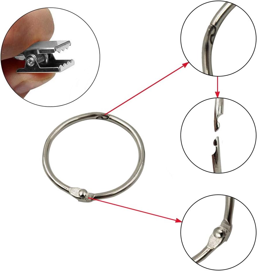 Anneaux pour Rideaux,40 Pièces Anneau Rideau avec Pinces,Décoratif Métal Drapé Clip Crochets Ensemble Diamètre Intérieur de 25mm Argent,Antirouille - 5