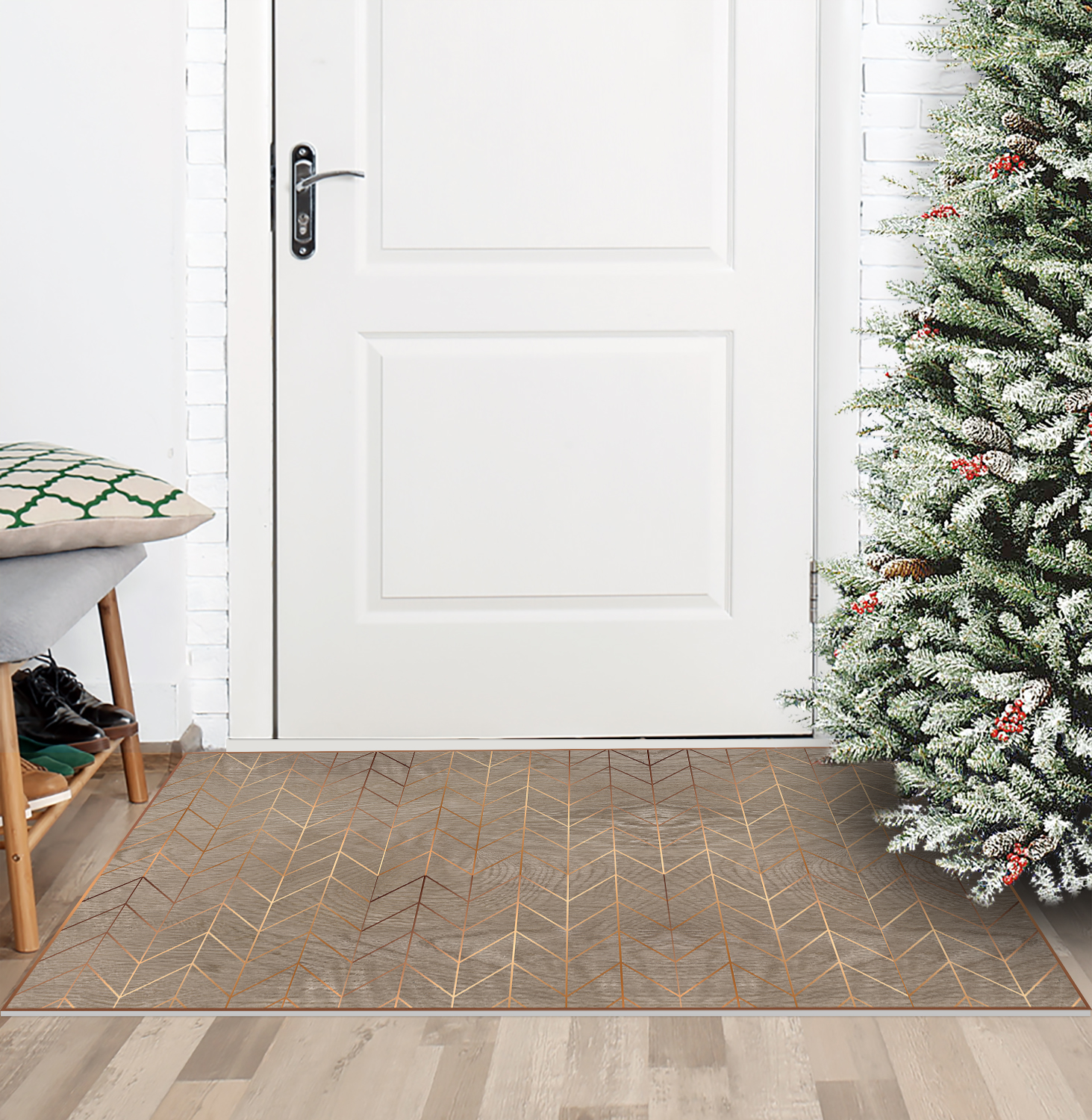 Tappeto antiscivolo in vinile Arcos art-decó con oro 66x180 cm - PVC stampato, lavabile, ignifugo, per salotto e cucina - 2