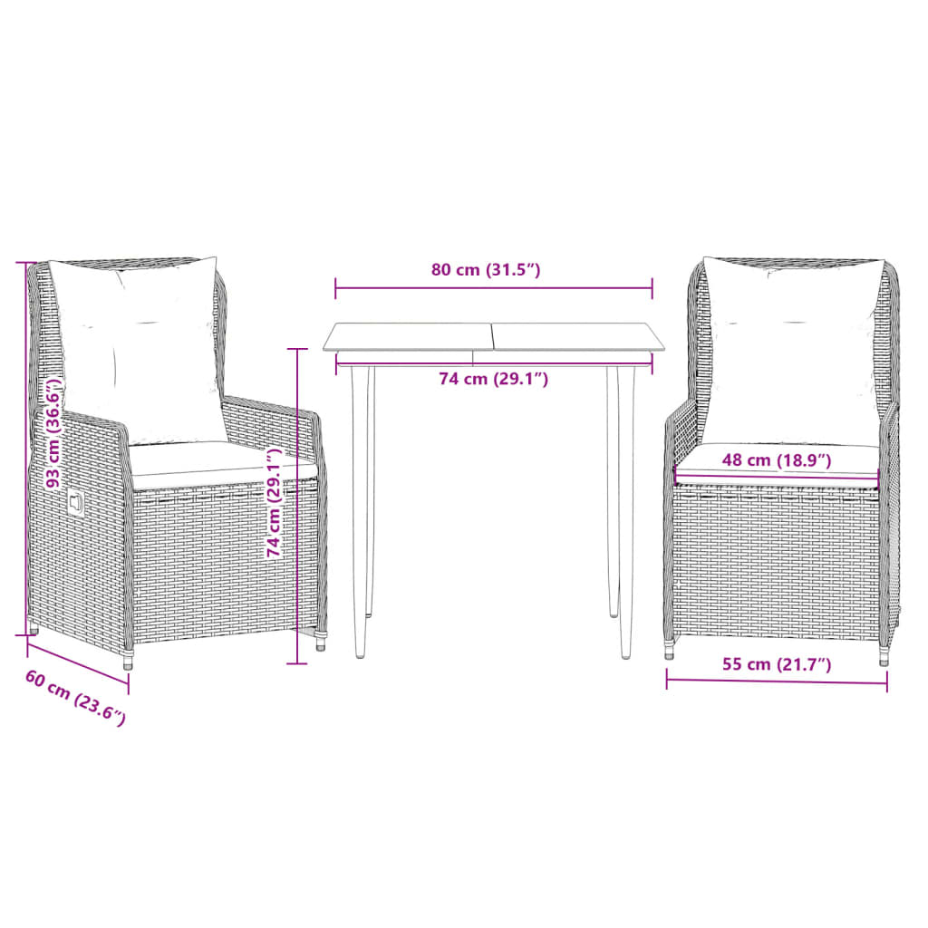 Salon bas de jardin en Rattan synthétique Gris 2 personnes - 8