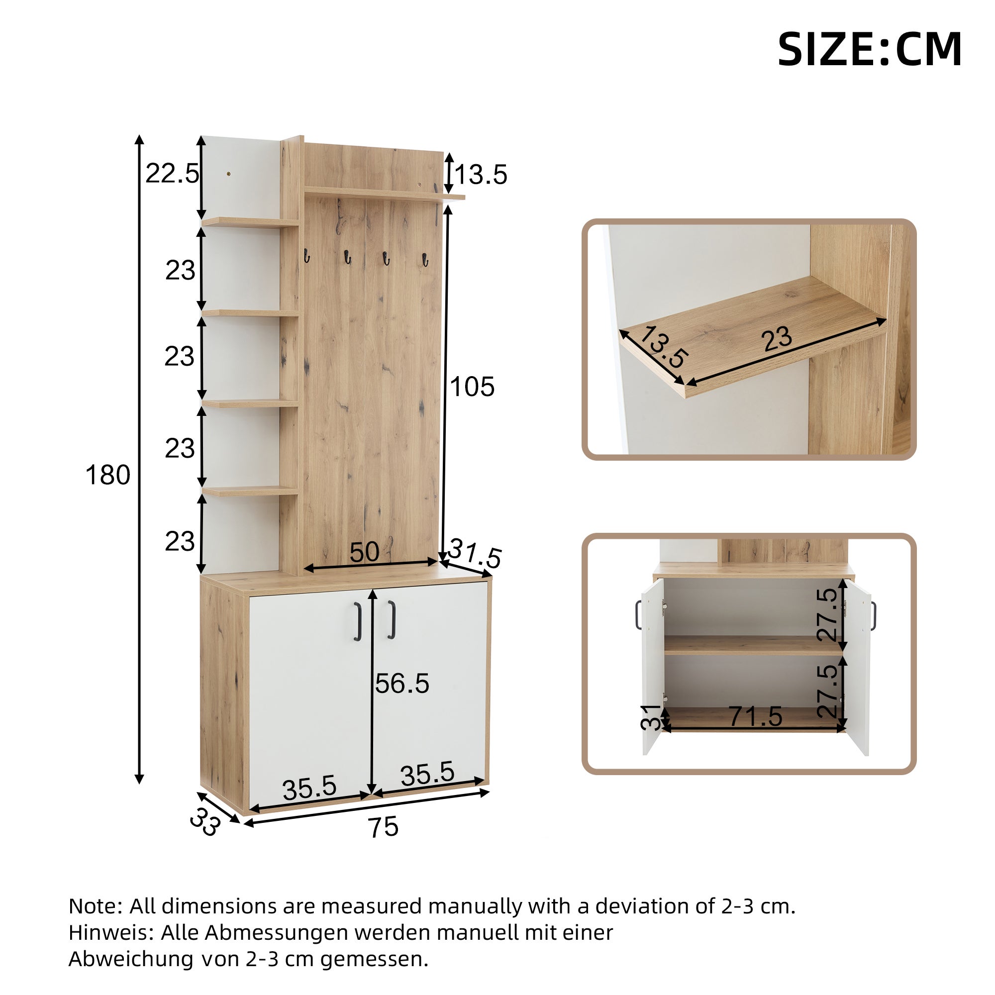 Cabide 75x33x180cm com sapateira 5 níveis ganchos para roupa madeira ...