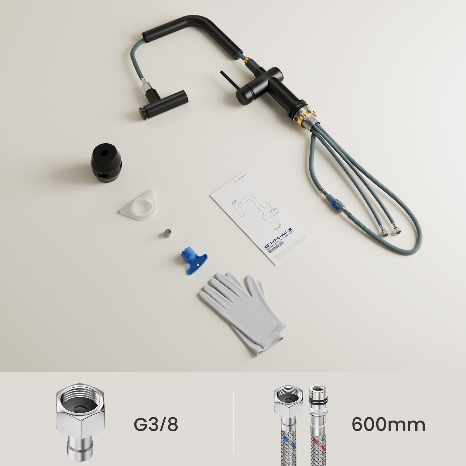 Cecipa max Robinet de Cuisine avec Douchette Extractible, Mitigeur de Cuisine en Inox Noir, Robinet de Cuisine Rotation à 360° - 8